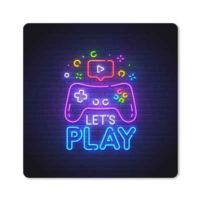 MuchoWow Gaming Mauspad Spiele - Neon - Let's Play - Controller - Zitate (1-St), Gaming, Rutschfester Unterseite, Mausunterlage, 80x80 cm, XXL, Großes