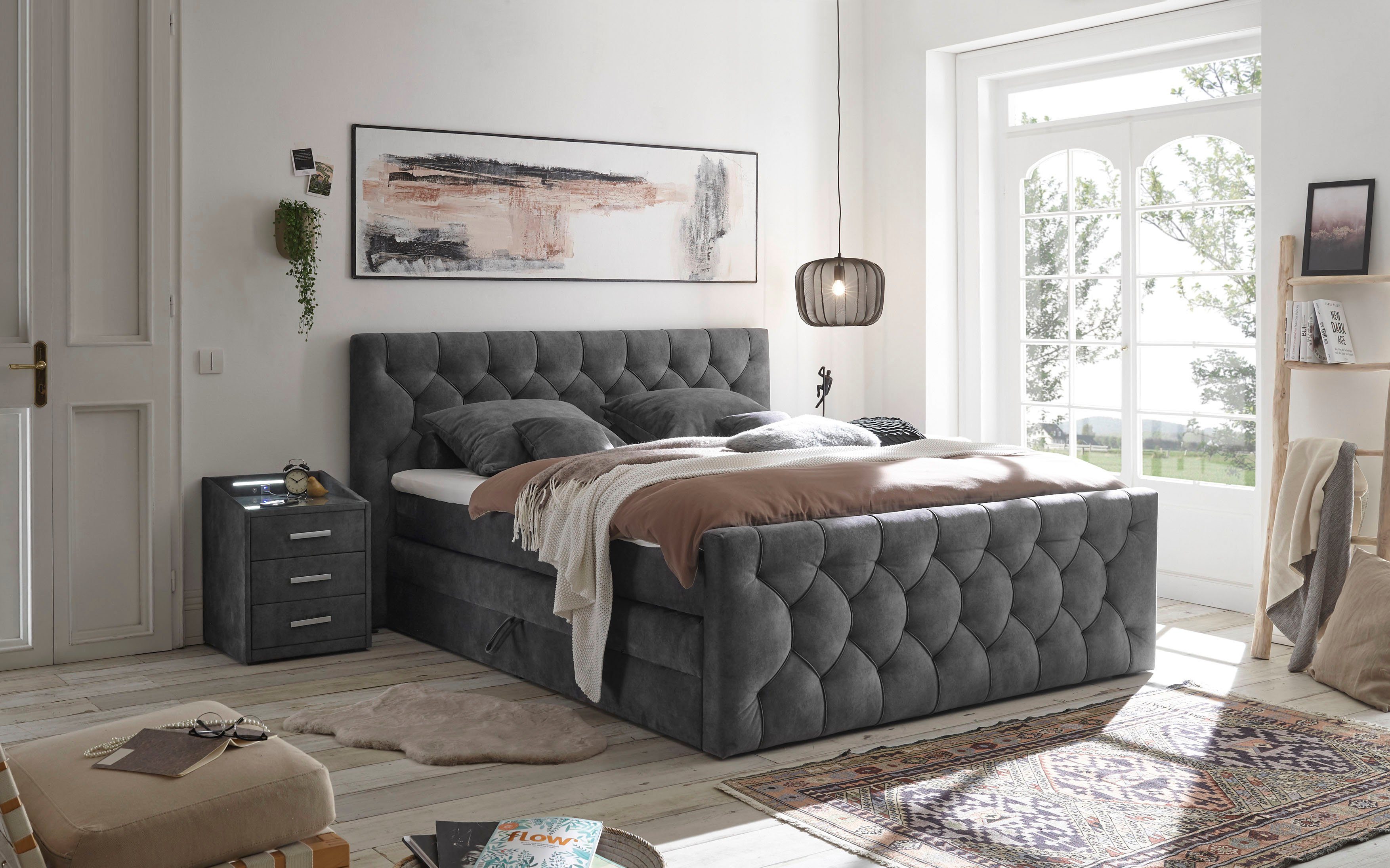 ED EXCITING DESIGN Boxspringbett "Cashfield", OTTOs Choice! Topseller inkl. zwei Bettkästen & Topper, erhältlich in den Größen 160x200cm und 180x200cm