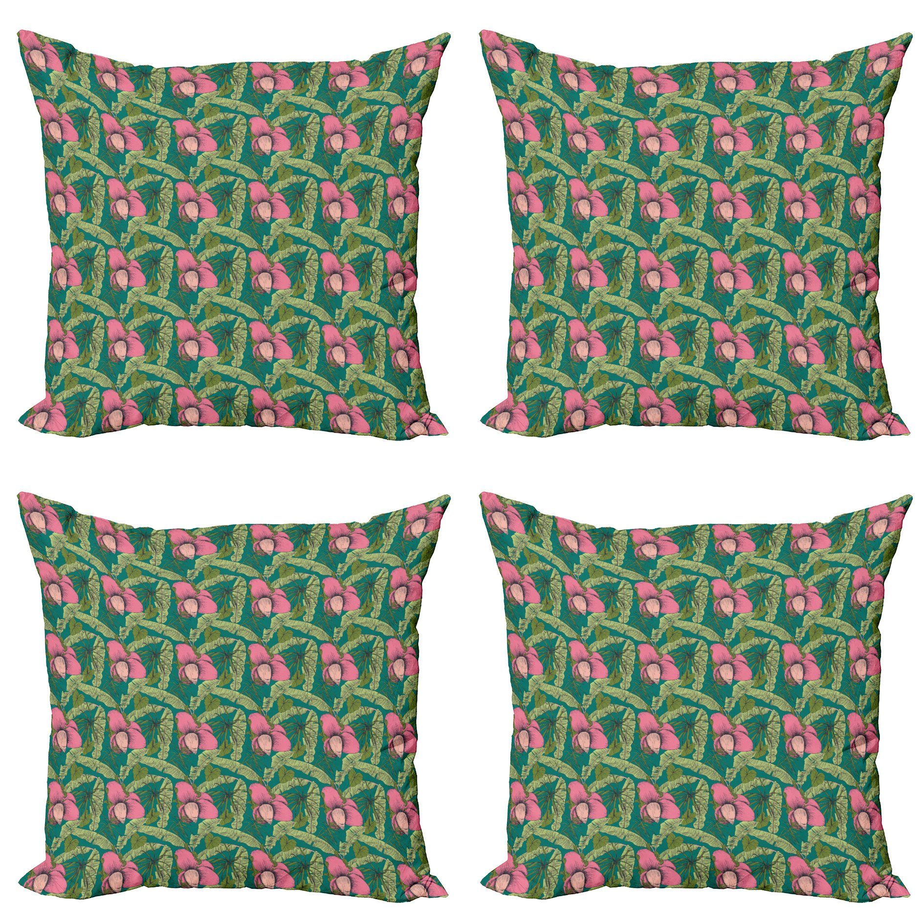 Kissenbezüge Modern Accent Doppelseitiger Digitaldruck, Abakuhaus (4 Stück), Tropisch Banana Blätter Hibiscus