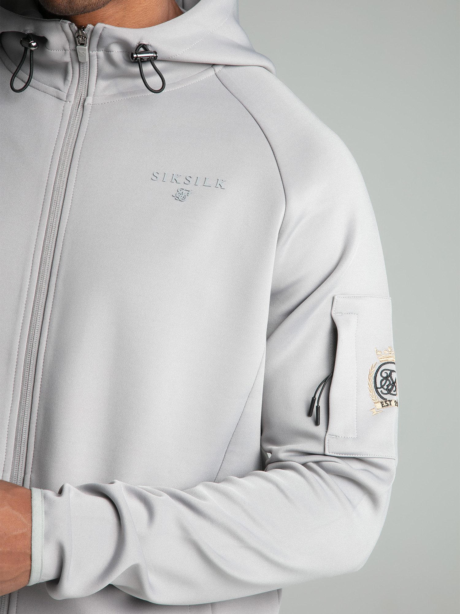 Siksilk Hoodie SikSilk Herren Grauer Full Zip Kapuzenpullover