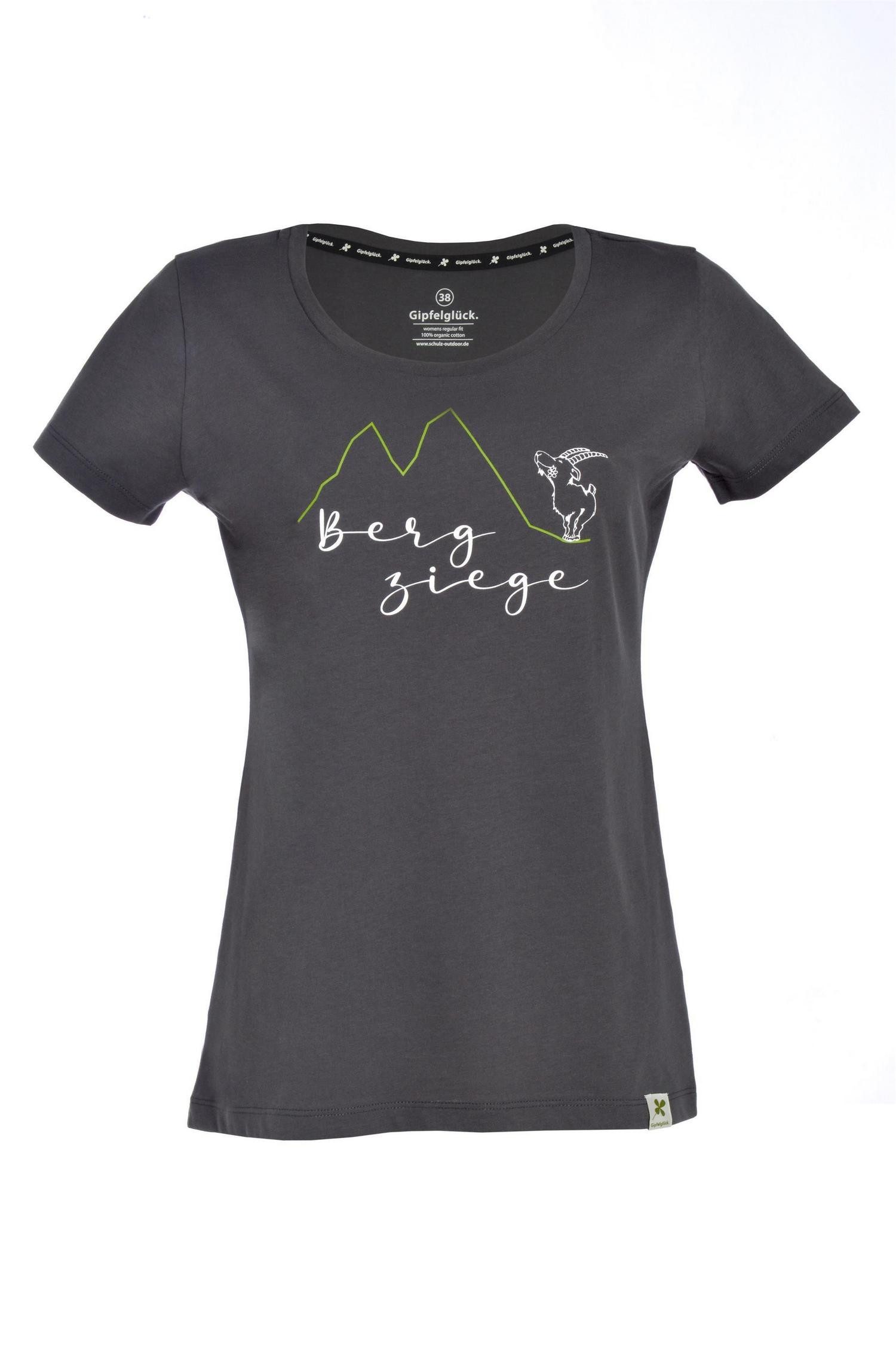 Gipfelglück T-Shirt Gipfelglück Damen T-Shirt Frieda, Berg Ziege-Print Pflegeleicht, Bio-Baumwolle