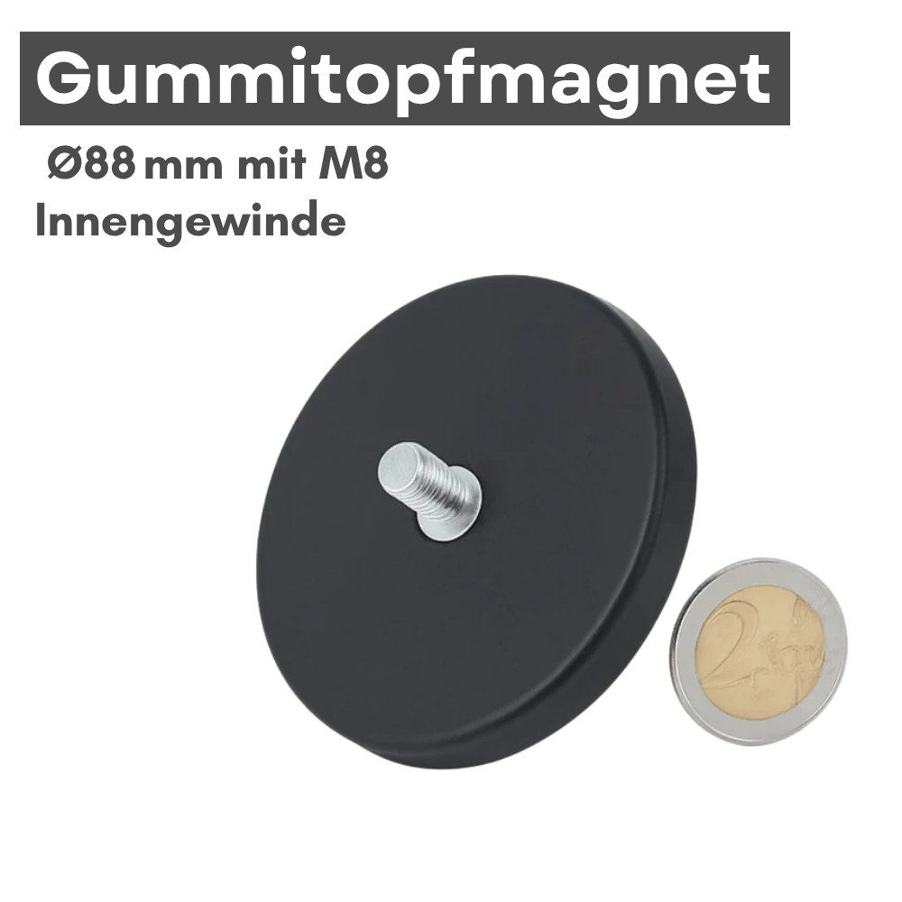 MaajeeKuto Magnet Gummitopfmagnet Ø88 mm M8 Innengewinde 55 kg Haftkraft Neodym Magnet (10-St)