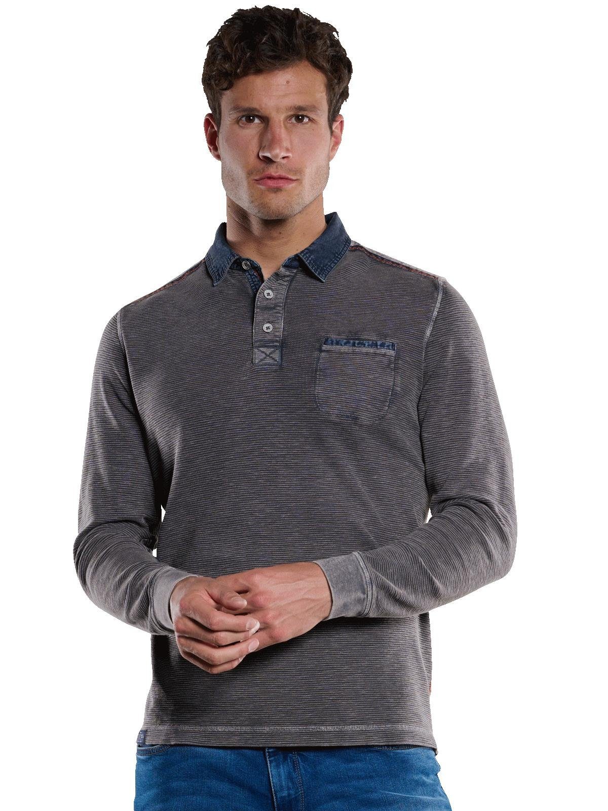 feiner Polo-Shirt mit Struktur Engbers Langarm-Poloshirt