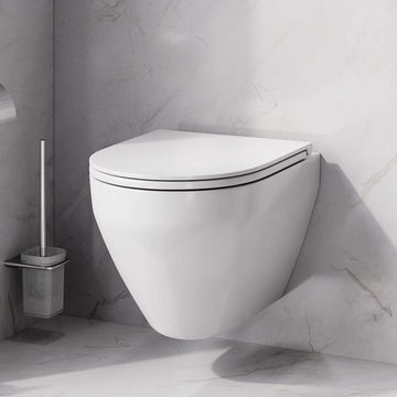 AM.PM Tiefspül-WC Wand WC Spirit V2.0 Hänge WC Spülrandloses Toilette, Tiefspüler, wandhängend, Abgang waagerecht, Schnellverschluss-Sitz mit Soft-Close-Funktion, Flash Clean