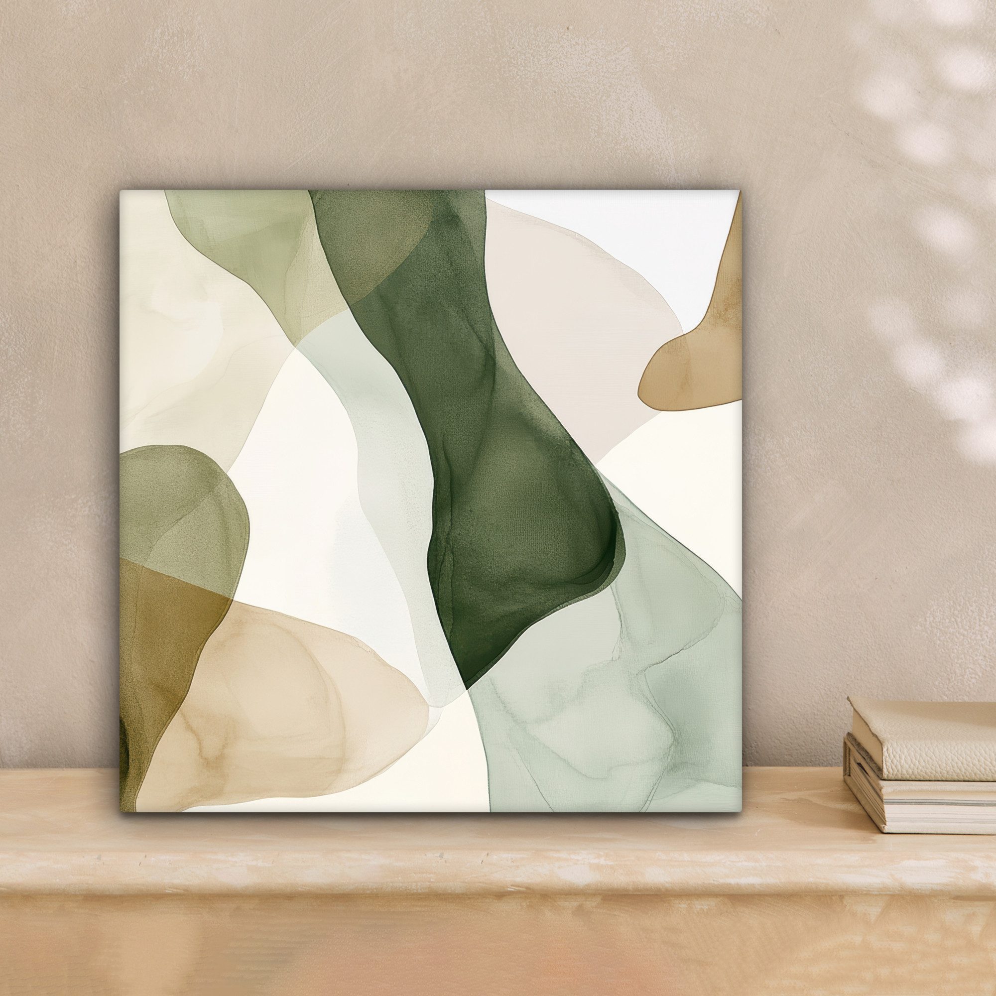 OneMillionCanvasses® Leinwandbild Japandi - Abstrakt - Grün, Fotodruck (1 St), Wandbild, Deko Schlafzimmer Wohnzimmer Flur 20x20 cm