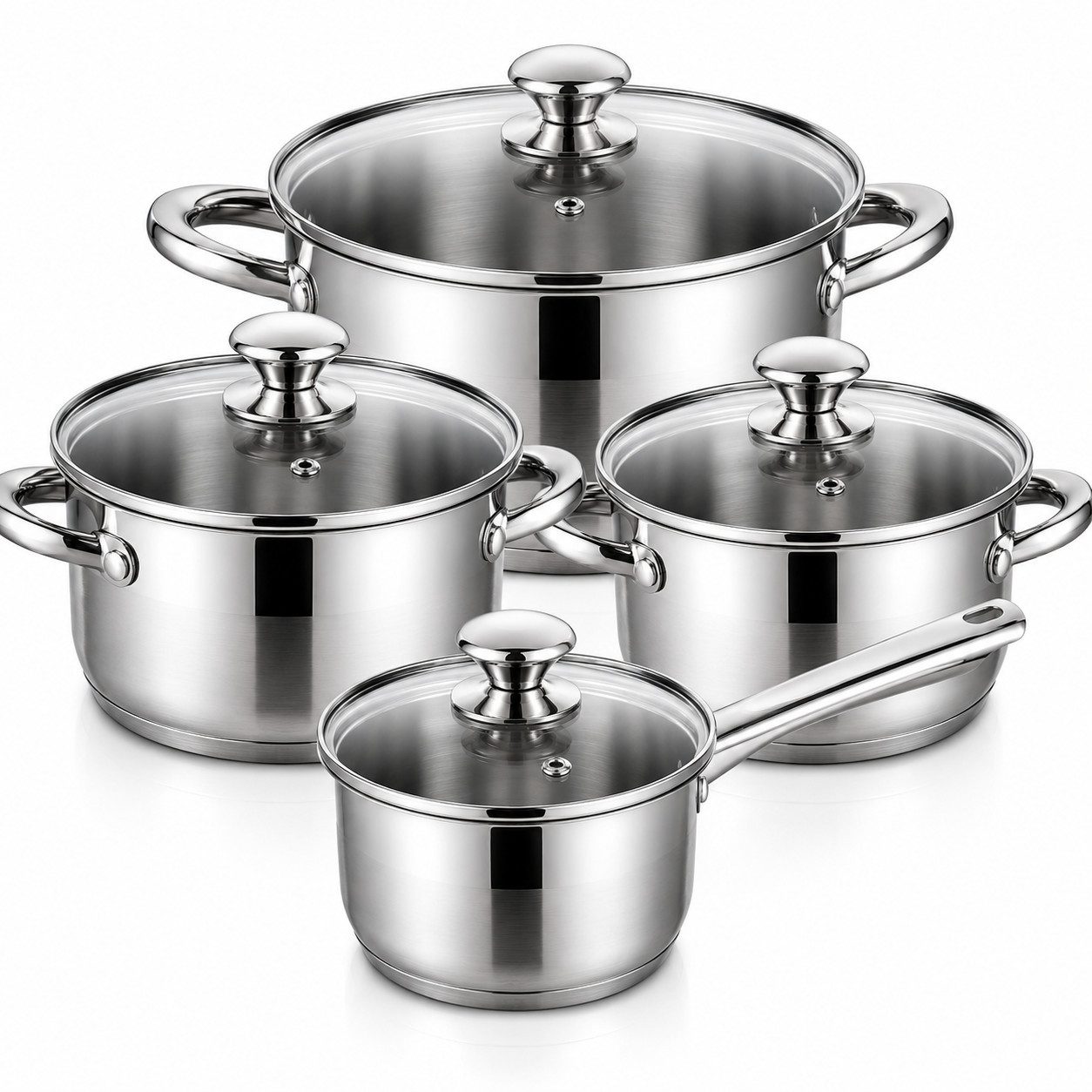 Topf-Set Edelstahl Topfset 4-teilig, Kochtopfset für Induktion