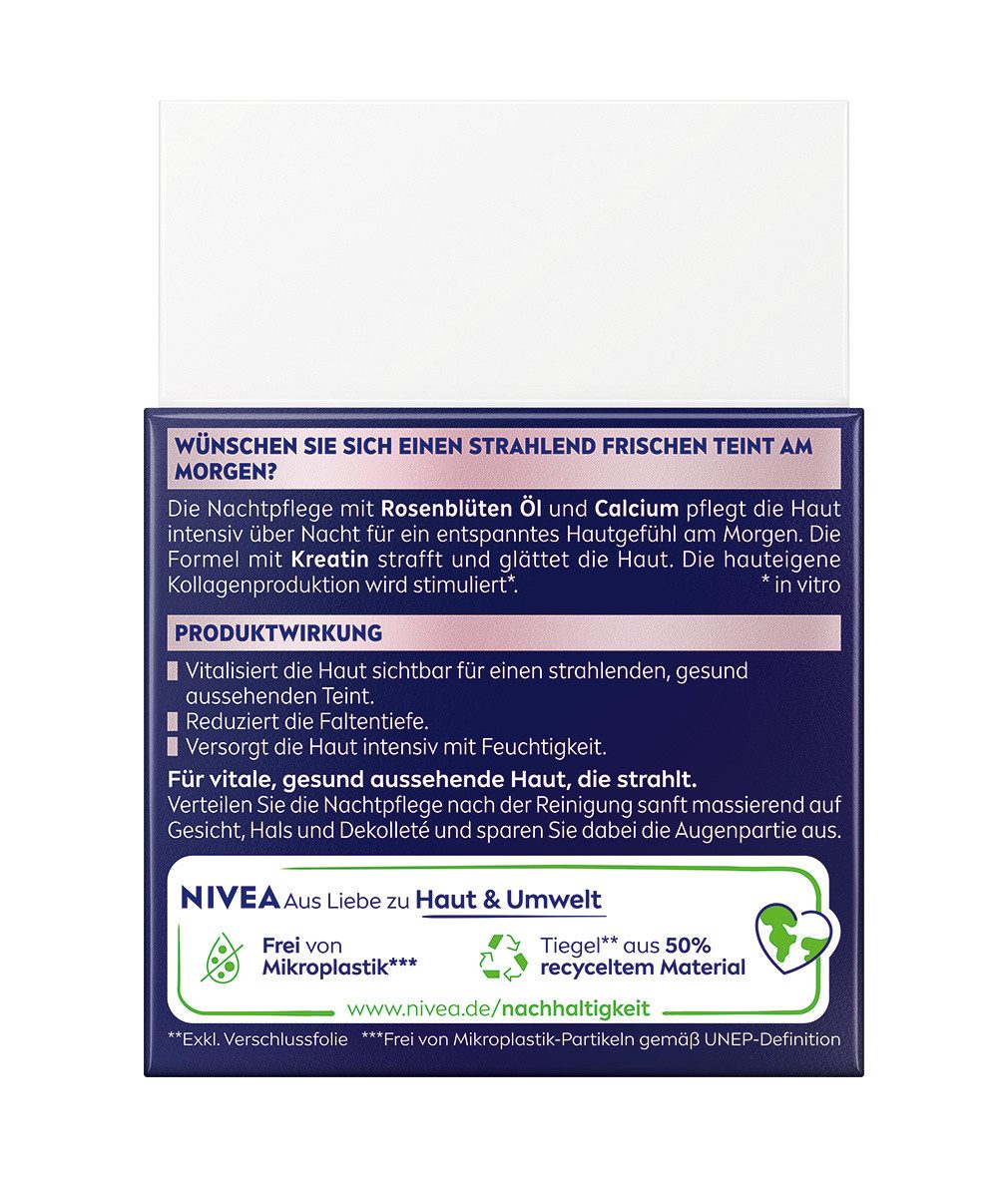 Nivea Nachtcreme Vital strahlender Teint regenerierende mit Rosenblüten-Öl, 1-tlg., 50 ml