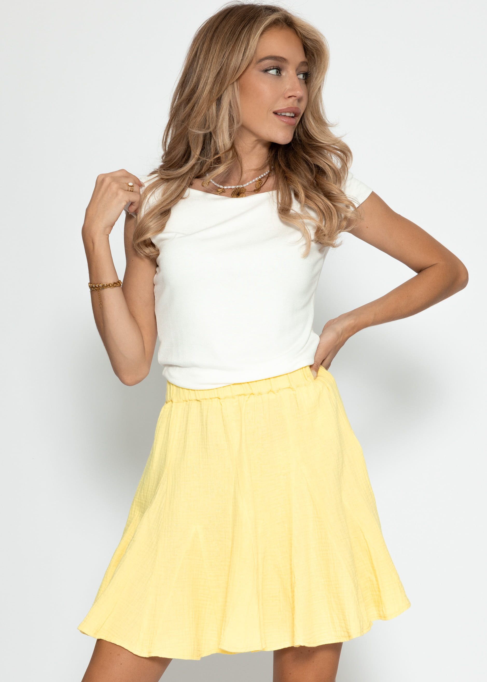 SASSYCLASSY A-Linien-Rock Musselin Rock mit Godet-Falten für Damen Rock aus günstig online kaufen