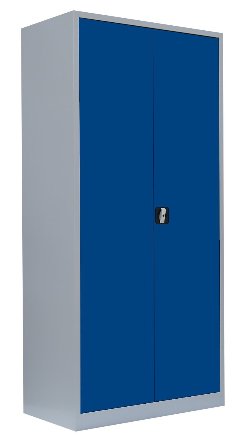 Türen: keine Büroschrank abschließbar Montage RAL Steelboxx montiert, notwendig | 195x92,5x42,2cm Enzianblau Korpus: Metallschrank 7035 (1-St) Lichtgrau/ Aktenschrank Komplett Lichtgrau 5010 RAL Mehrzweckschrank