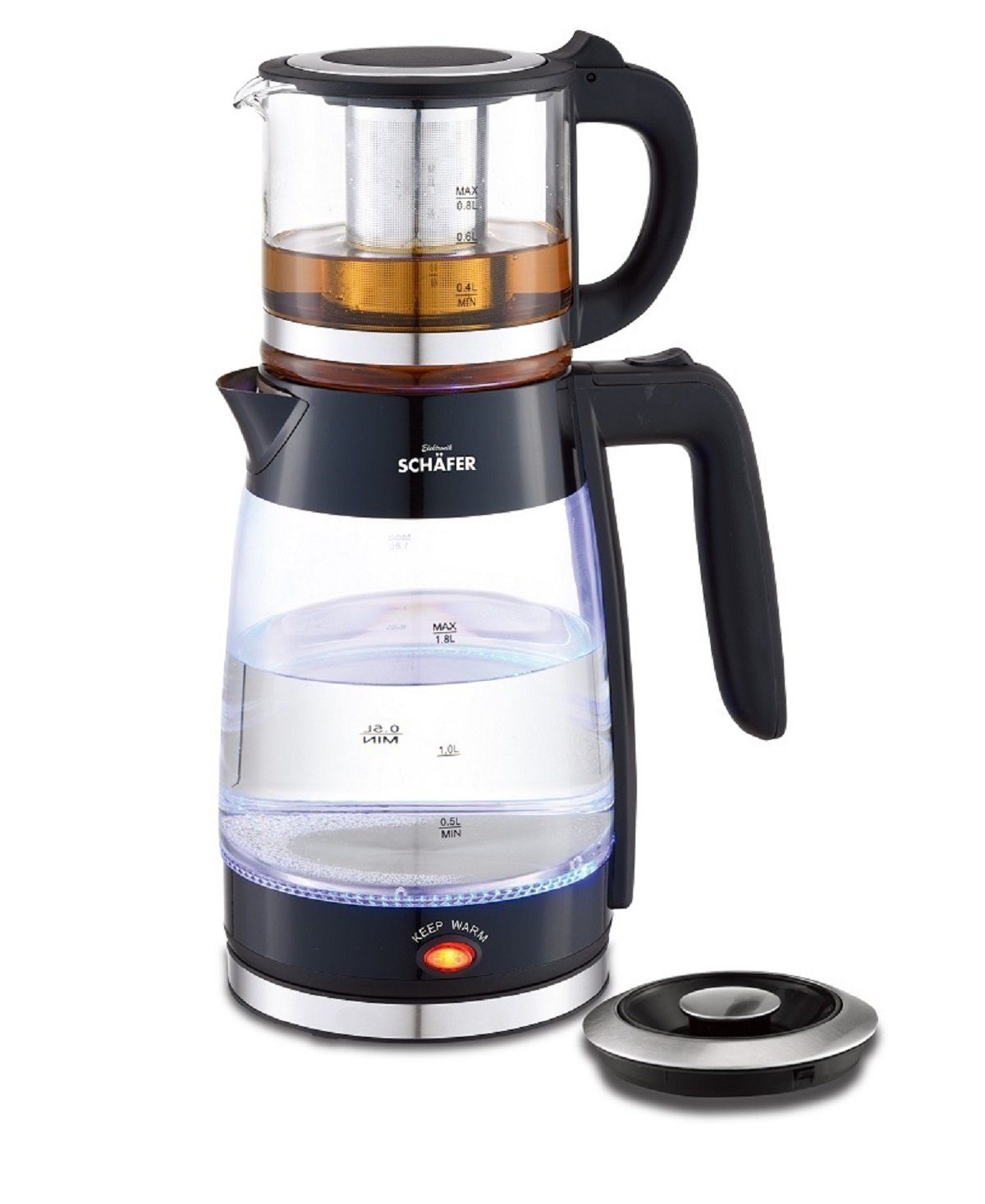 Schäfer Elektronik Wasser-/Teekocher Glas-Teekocher 1,8/0,8 Liter 2200W Елктрочайники Teemaschine