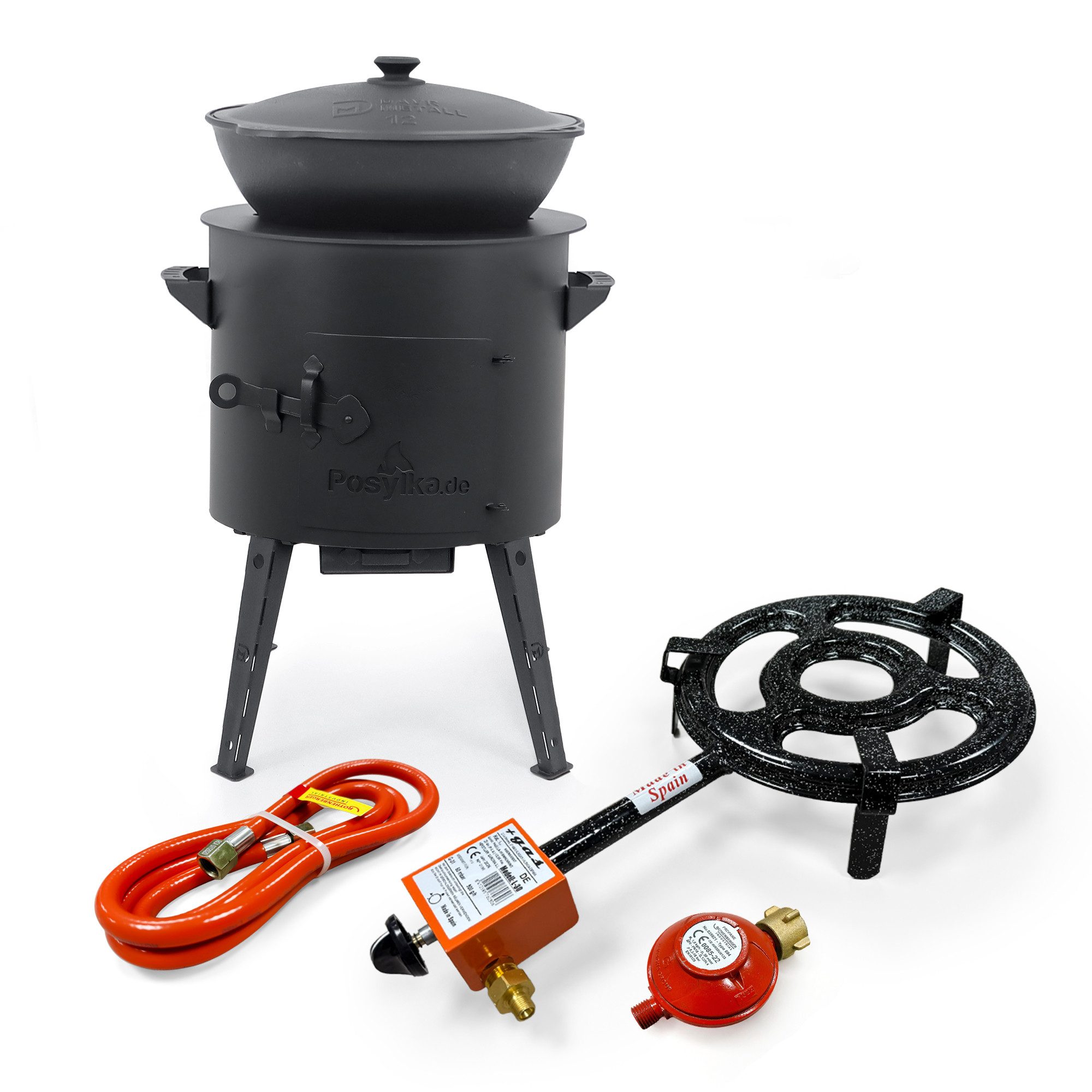 Feuerstelle Kasanofen Ø 40 cm Set Kasan 12 L rund Ofenplatte Kochringe, (8-St)