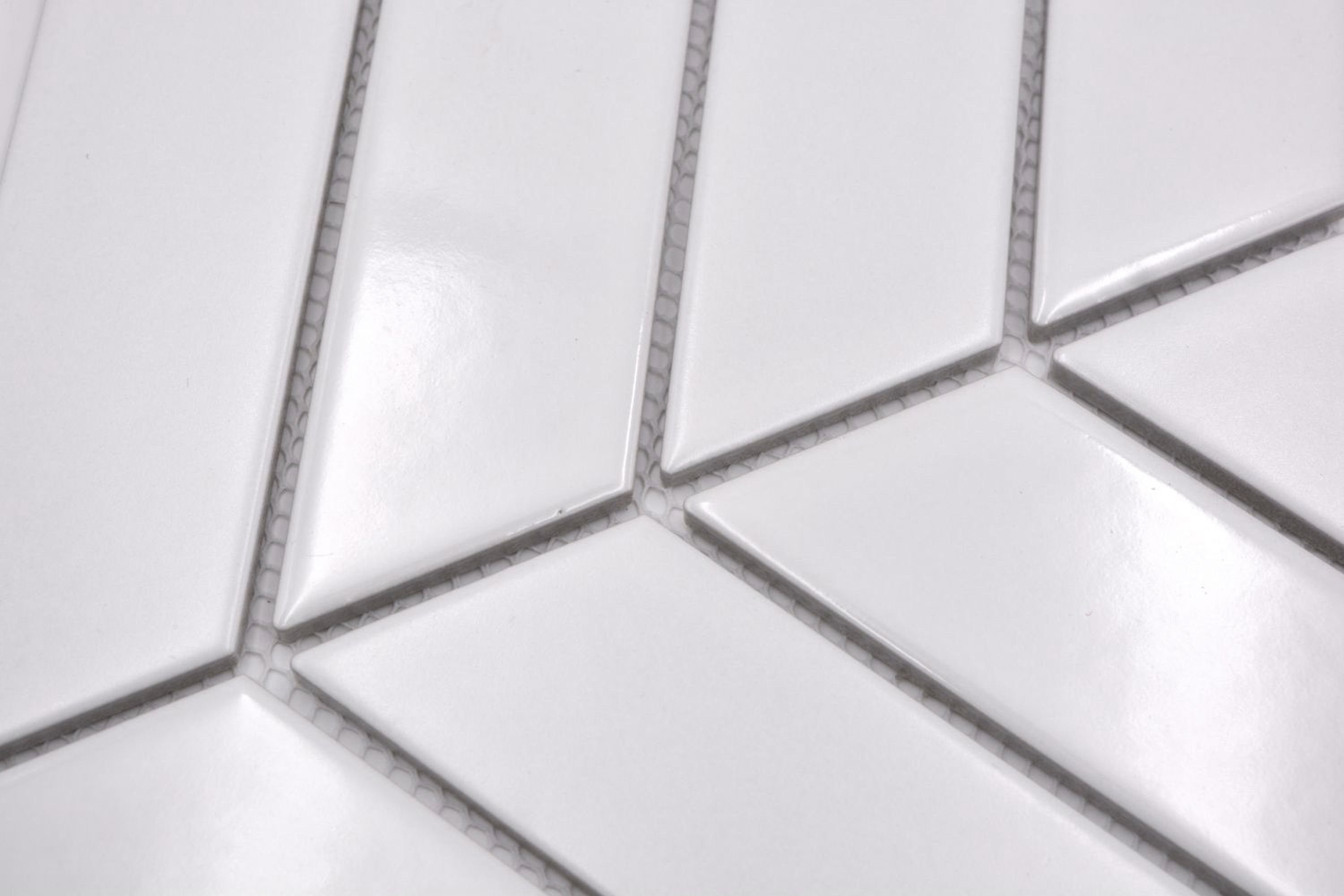 Mosani Mosaikfliesen Fischgrät Wandfliese Keramik Mosaik mix weiss glänzend