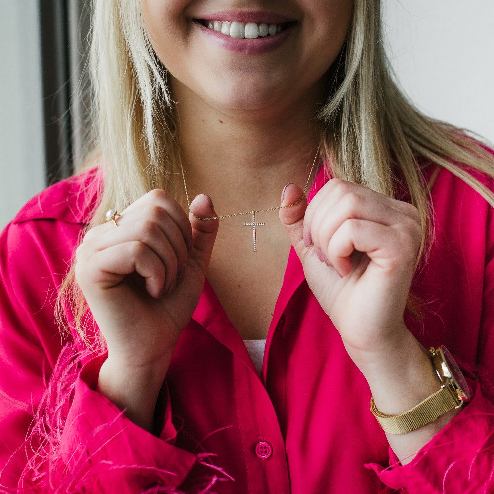Julie Julsen Kette mit Anhänger 925/- Sterling Silber rotvergoldet mit Anhänger Kreuz