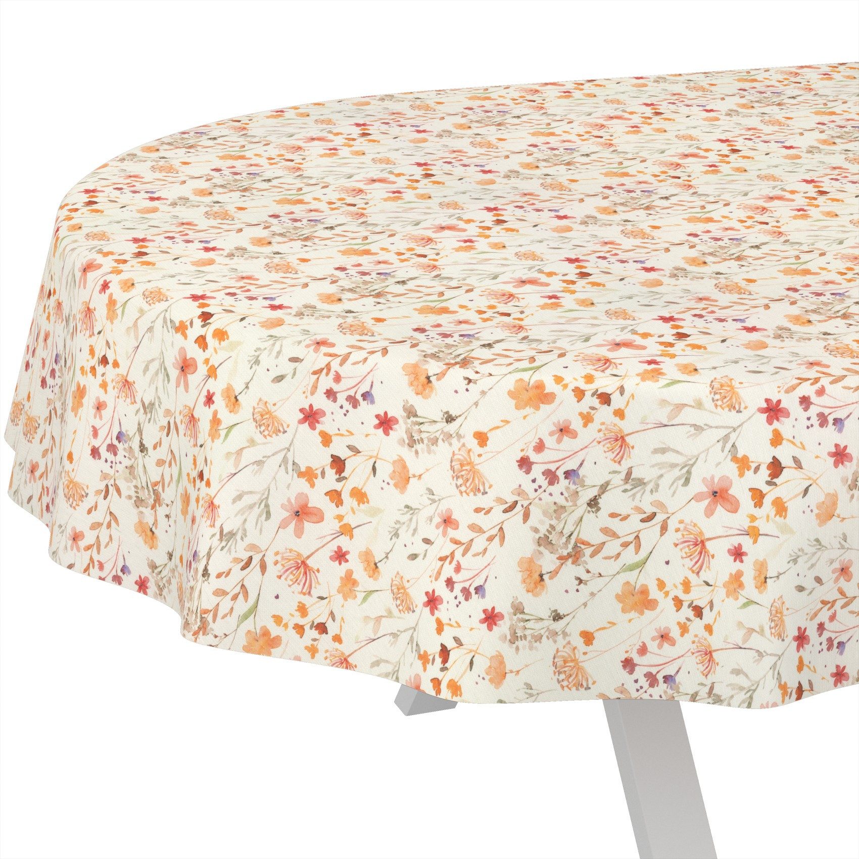 ANRO Tischdecke abwaschbar LANA Alessia-Wildblumen (Einzelstück 1-tlg), wasserabweisend Alessia-Wildblumen Orange-Beige Oval 160x140cm