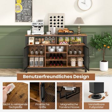 COSTWAY Sideboard, Küchenschrank mit 2 Metallgittertüren, Weinregalen, 140cm