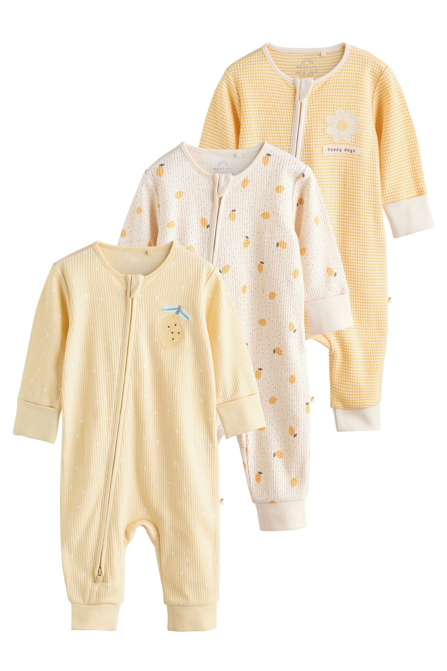 Next Schlafoverall Gerippte Babyschlafanzüge, 3er-Pack (3-tlg)