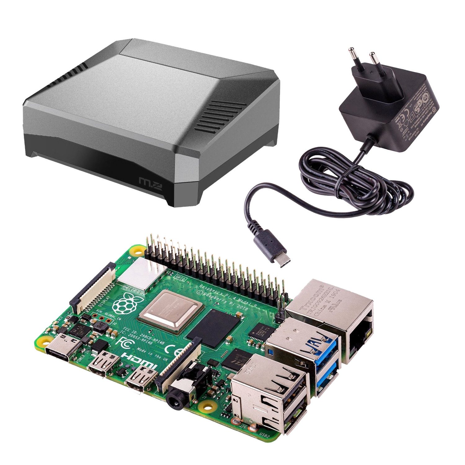 BerryBase Argon ONE M.2 Kit mit Raspberry Pi 4 Modell B 4GB Mini-PC Barebone