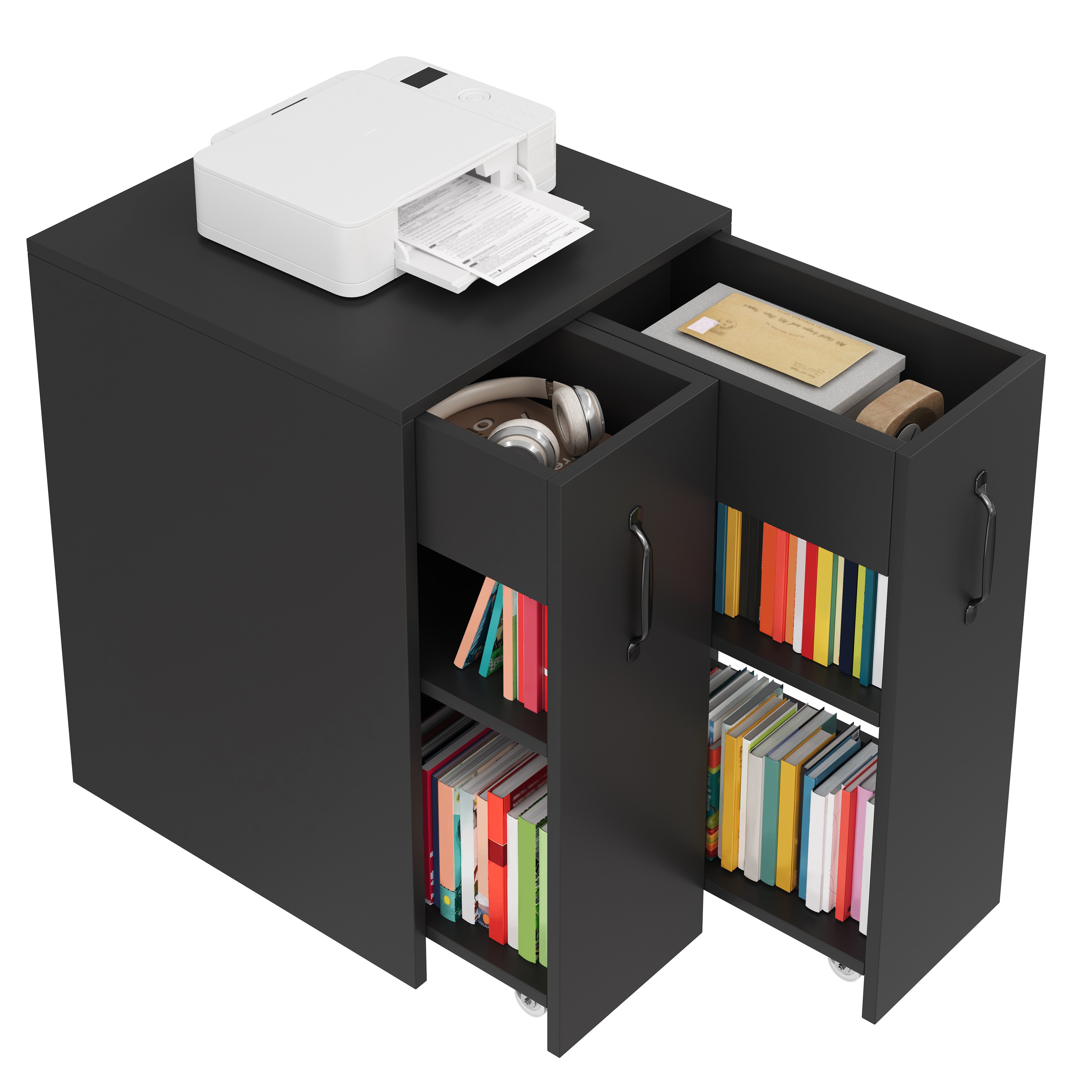 REDOM Aktenschrank mit 360° Rollen (Einzelschrank, Nachttisch, 1-St., mit Fächern und Schubladen, mit Absturzsicherung) links-rechts tauschbar