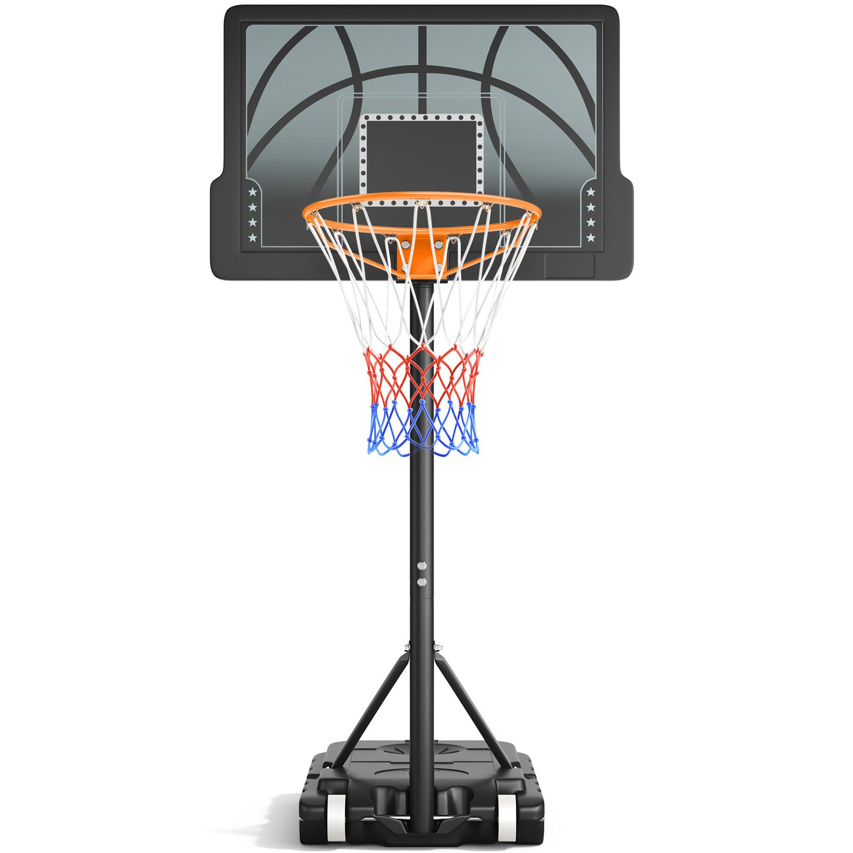 OUNUO Basketballkorb Jugend-Basketballkorb, höhenverstellbar 110-210cm, Schwarz/Weiß