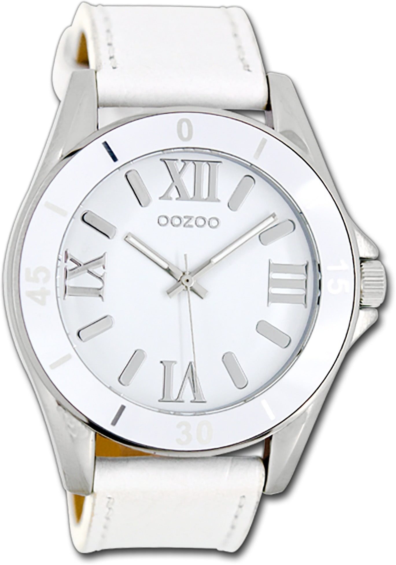OOZOO Quarzuhr Oozoo Unisex Armbanduhr Vintage Series, (Analoguhr), Damen, Herrenuhr Lederarmband weiß, rundes Gehäuse, groß (ca. 45mm)
