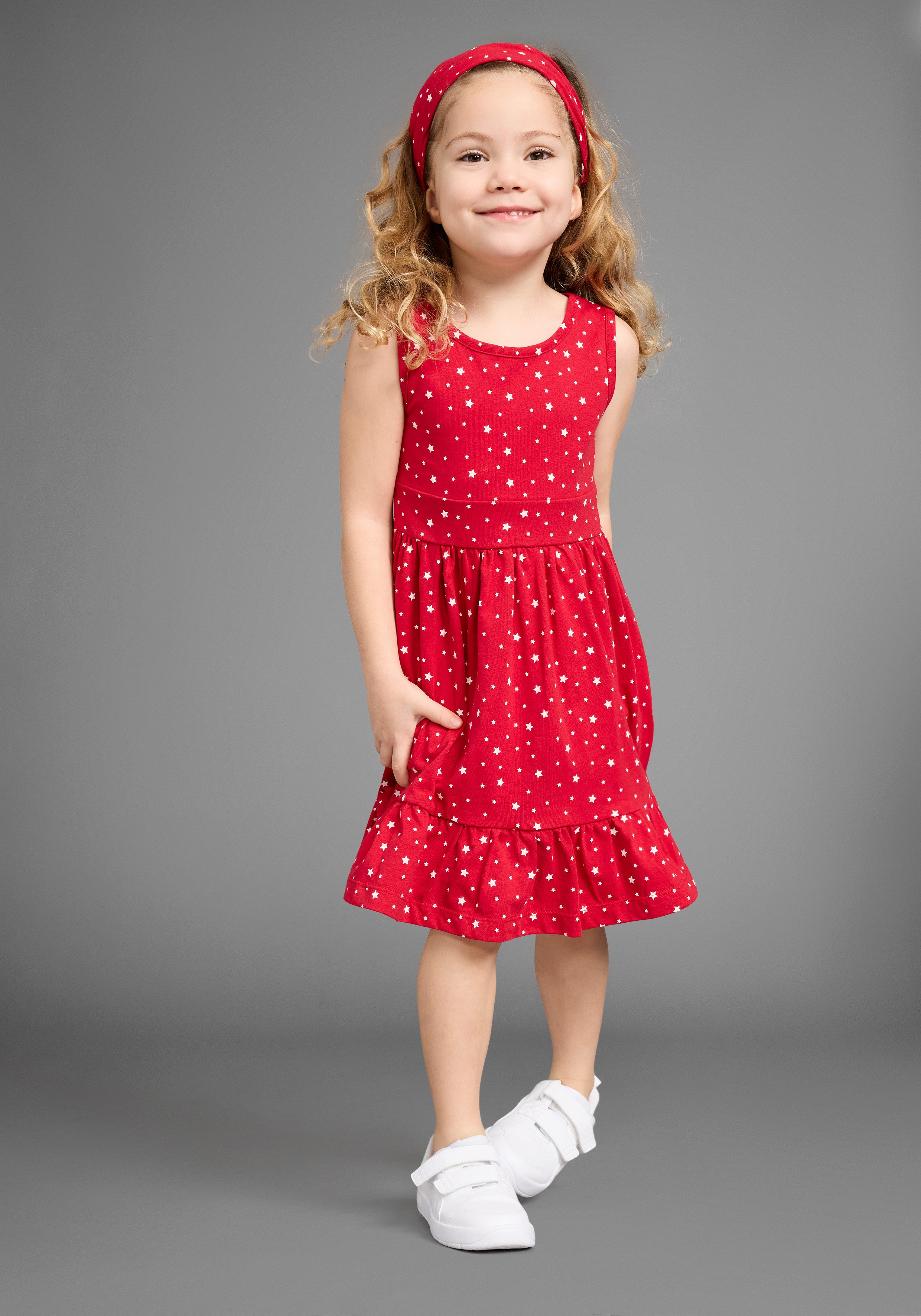 KIDSWORLD Jerseykleid 2tlg. Shirtkleid + Haarband im niedlichen Sternen-Allover (Set, 2-tlg) festliche Anlässe, knielang, verspielter Stil, aus Baumwolle