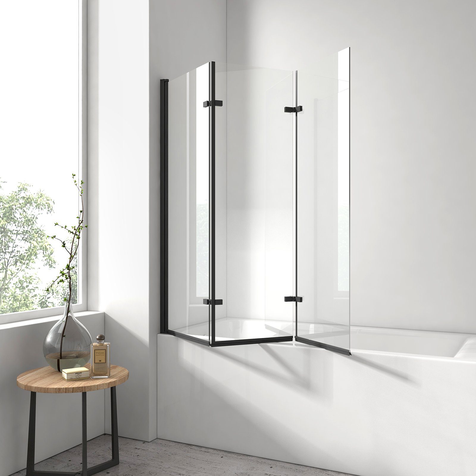 EMKE Badewannenaufsatz Badewannenfaltwand 3-teilig und 180° faltbar Duschwand für Badewanne, Einscheibensischerheitsglas, (Set), 3-teiligFaltbar Nano Glas