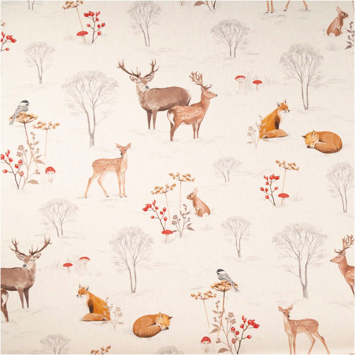 SCHÖNER LEBEN. Stoff Baumwollstoff Meterware Winter Forest Animals natur Waldtiere 140cm
