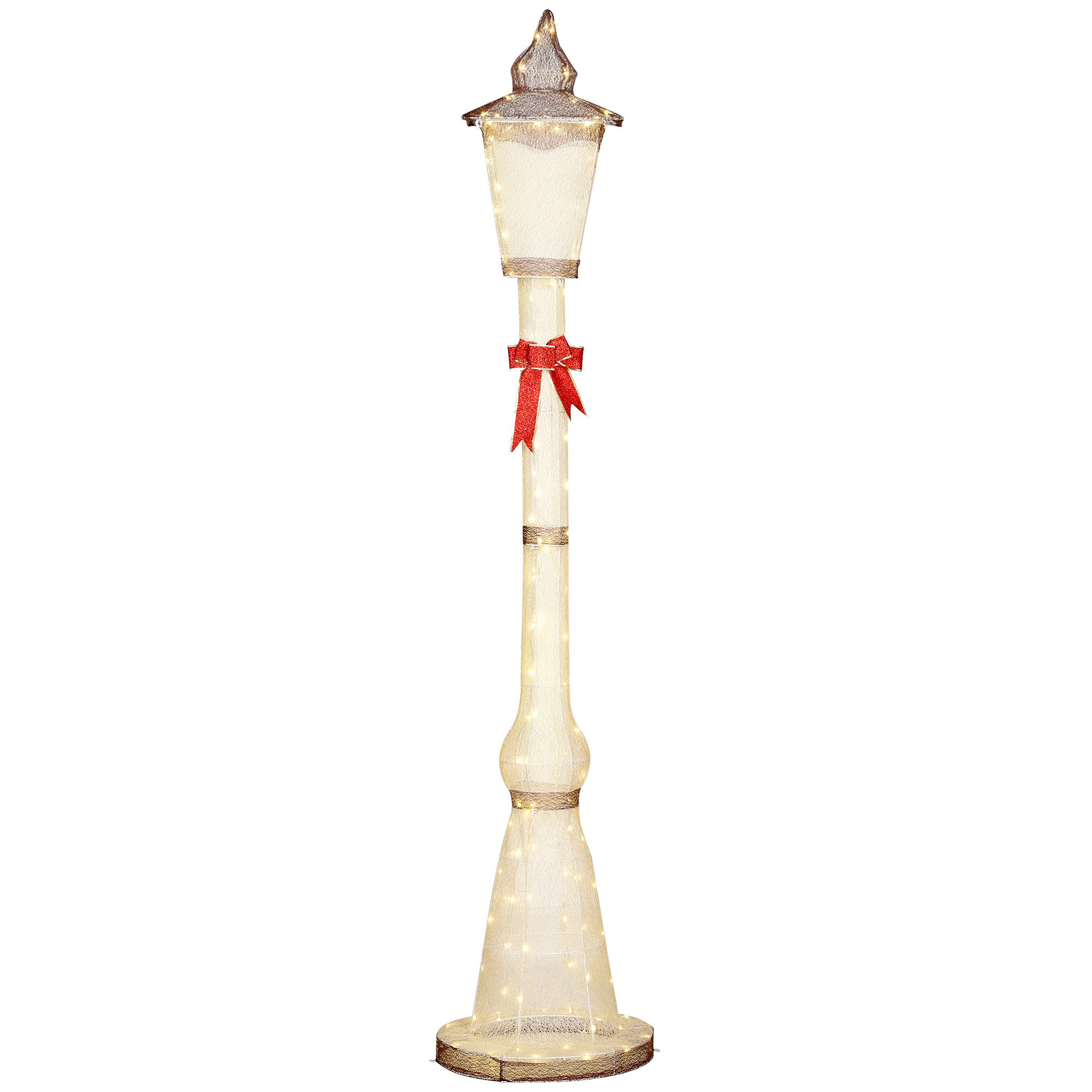 Outsunny Weihnachtsfigur LED Laternenpfahl 215 cm Weihnachtsdeko mit Warmweiß Leuchte (Weihnachtsdekoration, 1 St., Weihnachtslampenpfosten), Wasserfest, Rot+Braun