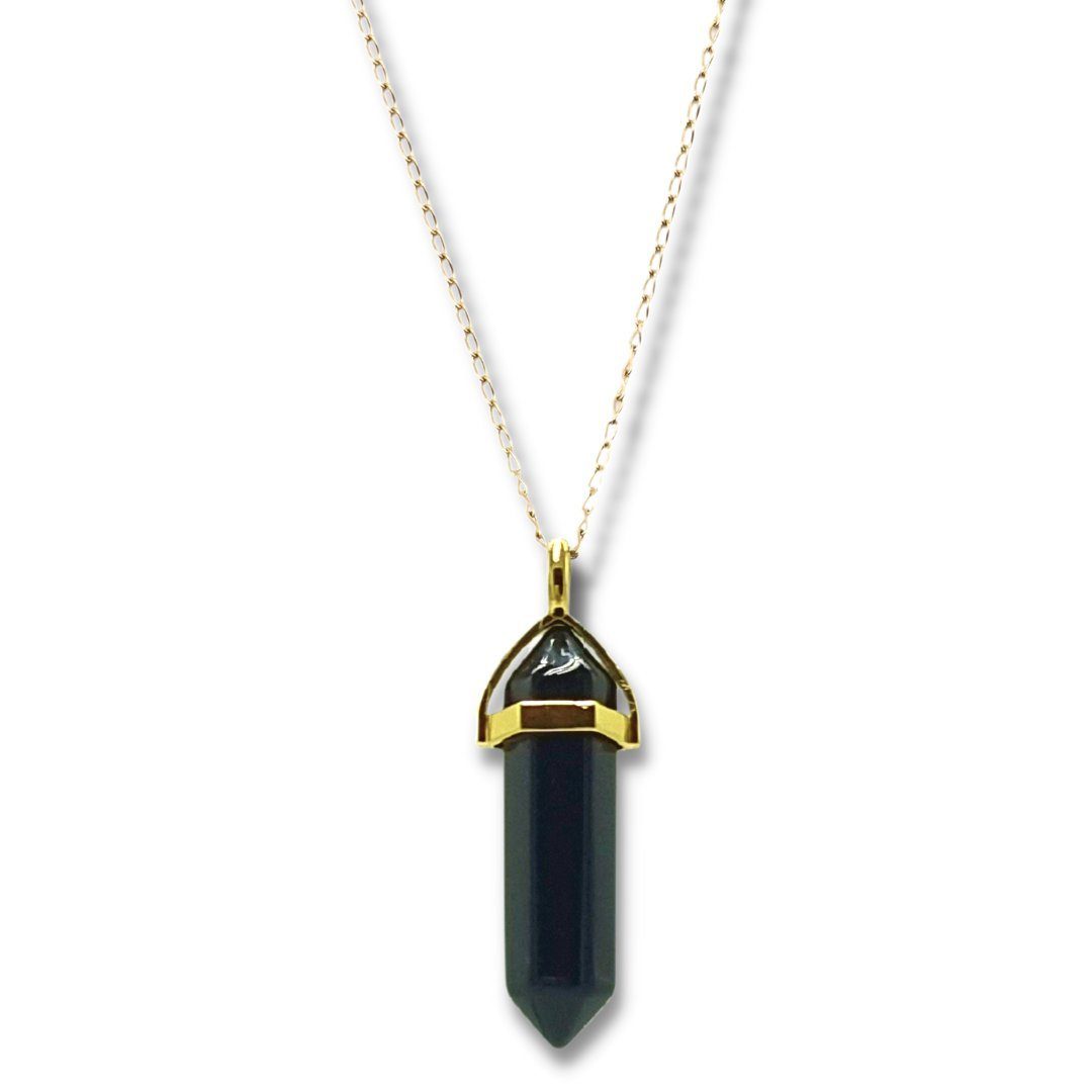 LAVISA Kette mit Anhänger Edelstein Halskette Obelisk gold Naturstein Kristall Obsidian