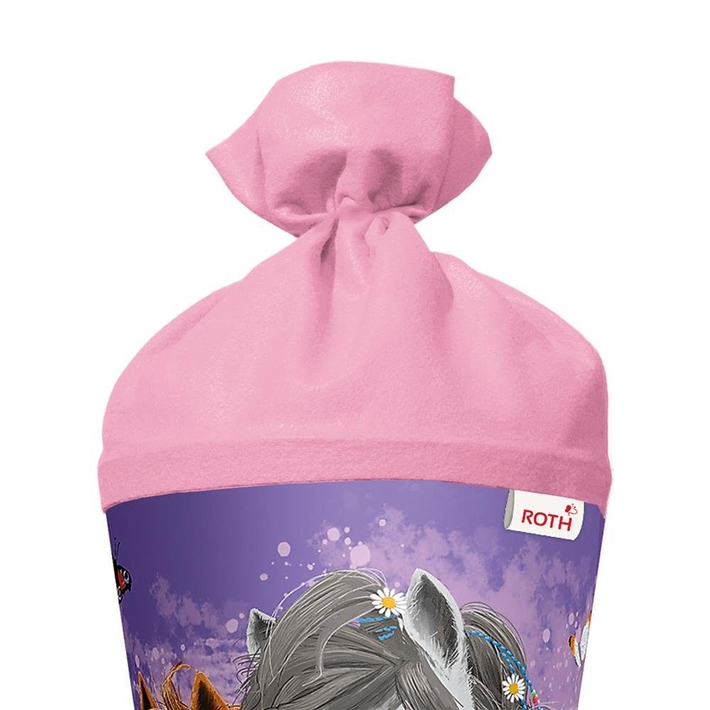 Zuckertüte Roth Blumenpferde, Filzverschluss, cm, für Schulanfang rosafarbiger rund, 70 Schultüte