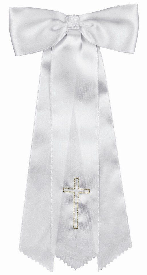 Stumpenkerze Kommunionsschleife mit Kreuz aus Gold für Kerzen bis Ø 50 mm