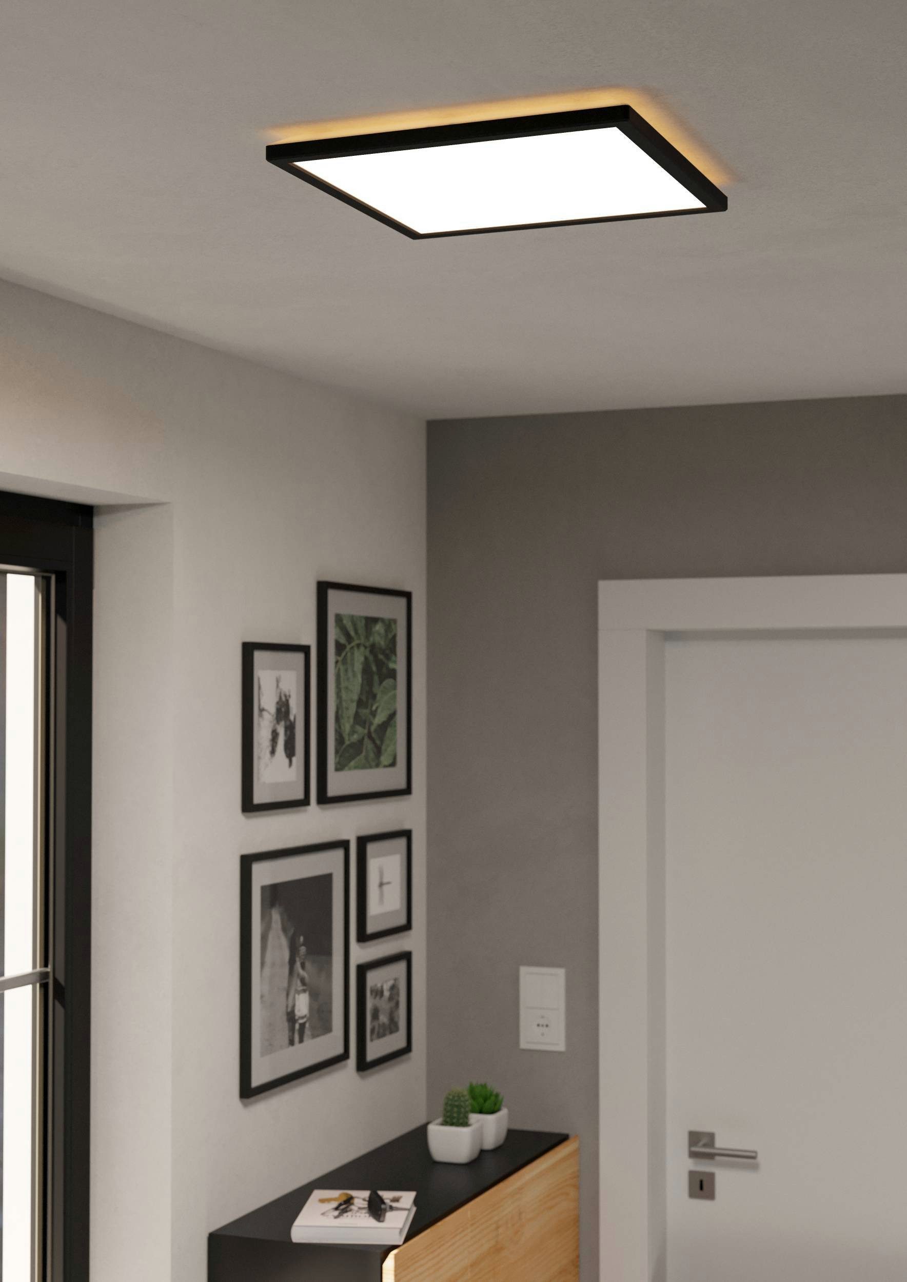 EGLO Deckenleuchte Rovito Deckenlampe, Deckenbeleuchtung, Badlampe, Kunststoff, IP44, mehrere Helligkeitsstufen, LED fest integriert, Neutralweiß, Kaltweiß, Warmweiß, Wand-/Deckenleuchte - L39 x B39 x H3 cm - schwarz - 17,6W inkl.