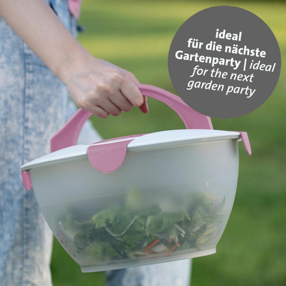WESTMARK Salatschüssel mit Dressing-Behälter, Fassungsvermögen: 6,5 Liter, Salatbutler, Rosa, Kunststoff: PP, PE, spülmaschinengeeignet, Made in Germany, mit Dressingfach