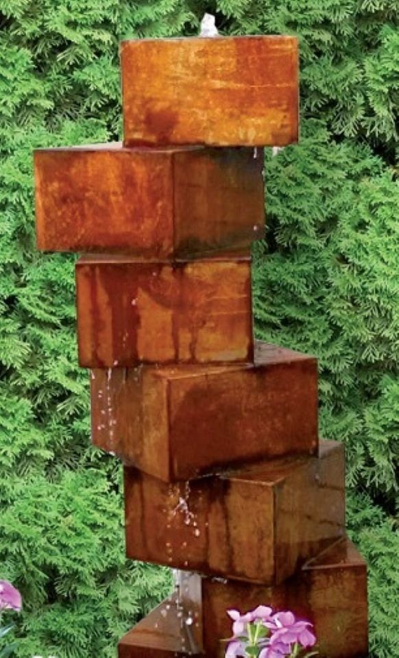 Jürgen Bocker - Gartenambiente Gartenbrunnen Würfeltreppe Cortenstahl Roststahl Säulenbrunnen Gartenbrunnen