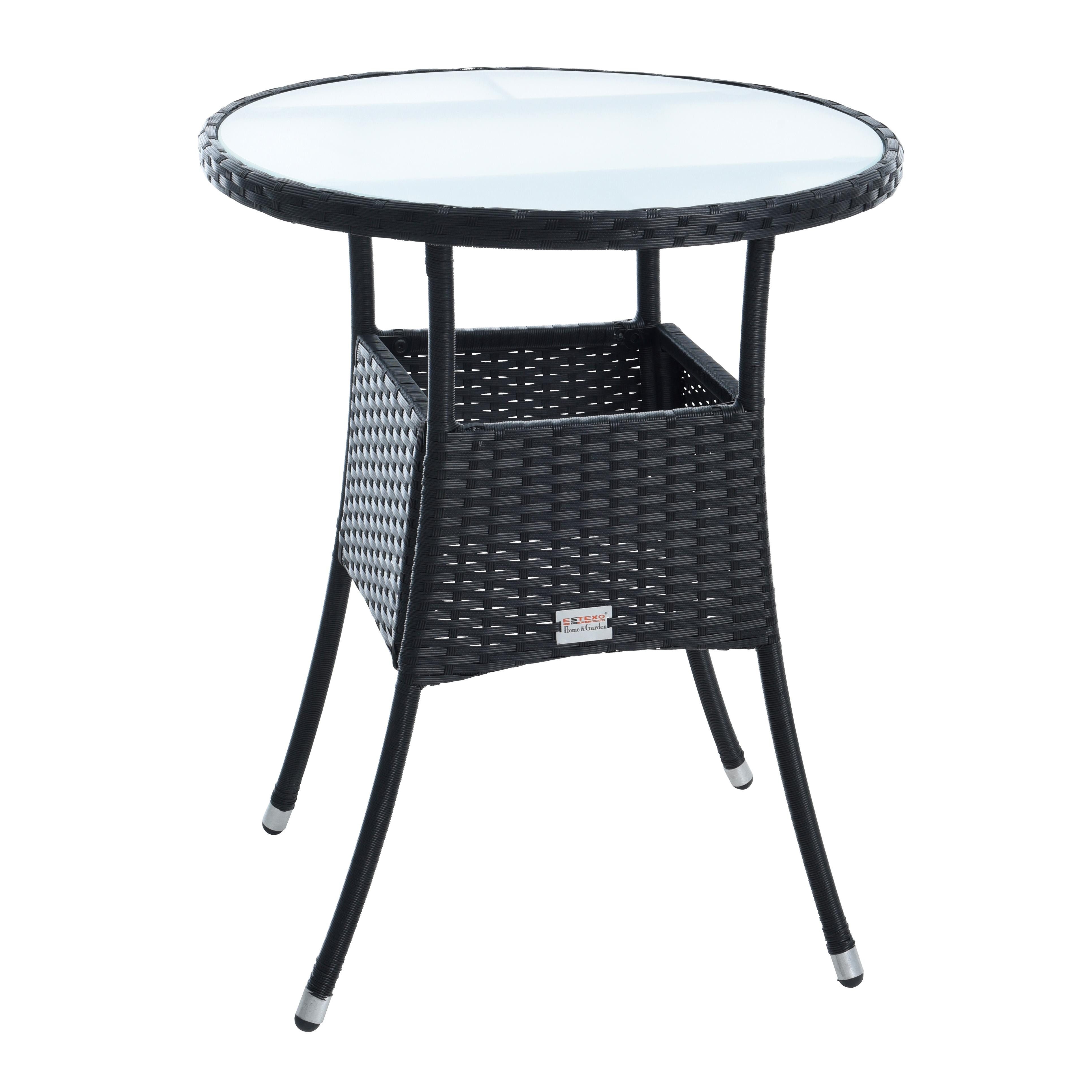 ESTEXO Gartentisch Beistelltisch Tisch Polyrattan Rattan Balkontisch Rund Schwarz