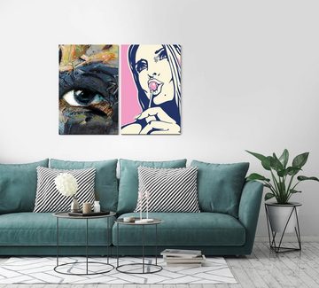 Sinus Art Leinwandbild 2 Bilder je 60x90cm PopArt Lolipop Auge StreetArt Pink Girl Lutscher