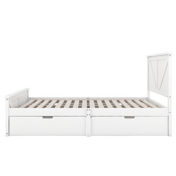 Welikera Bett 160x200cm Einfaches Holzpritschenbett mit vier Schubladen,Grau/Weiss, Holzbett,Bett,Stauraumbett,Palettenbett