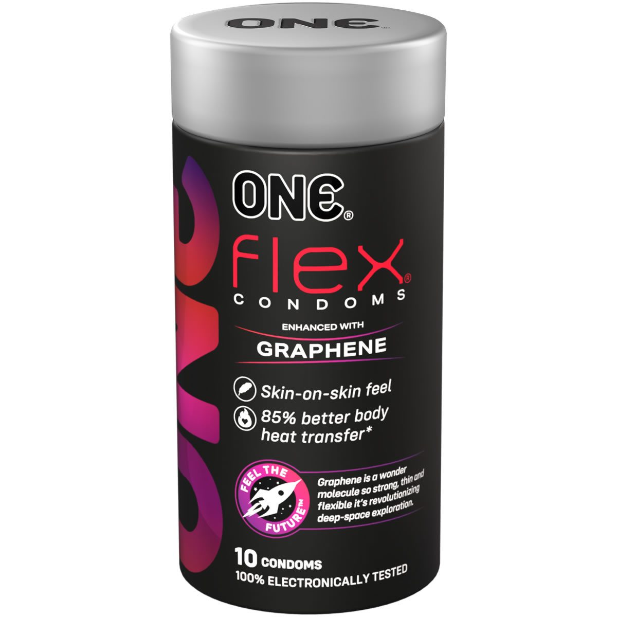 ONE Kondome Flex (Enhanced with Graphene) Packung mit, 10 St., dünne und reißfeste Kondome mit Graphen-Latex, vegan & ohne schädliche Inhaltsstoffe