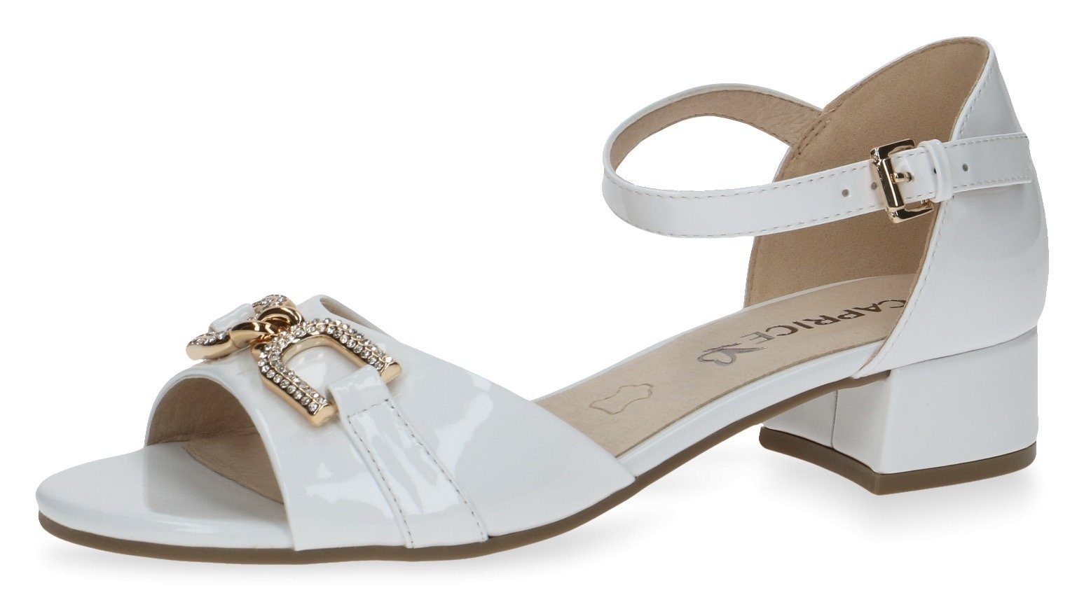 schönem weiß-glänzend Sandalette Schmuckelement mit Caprice