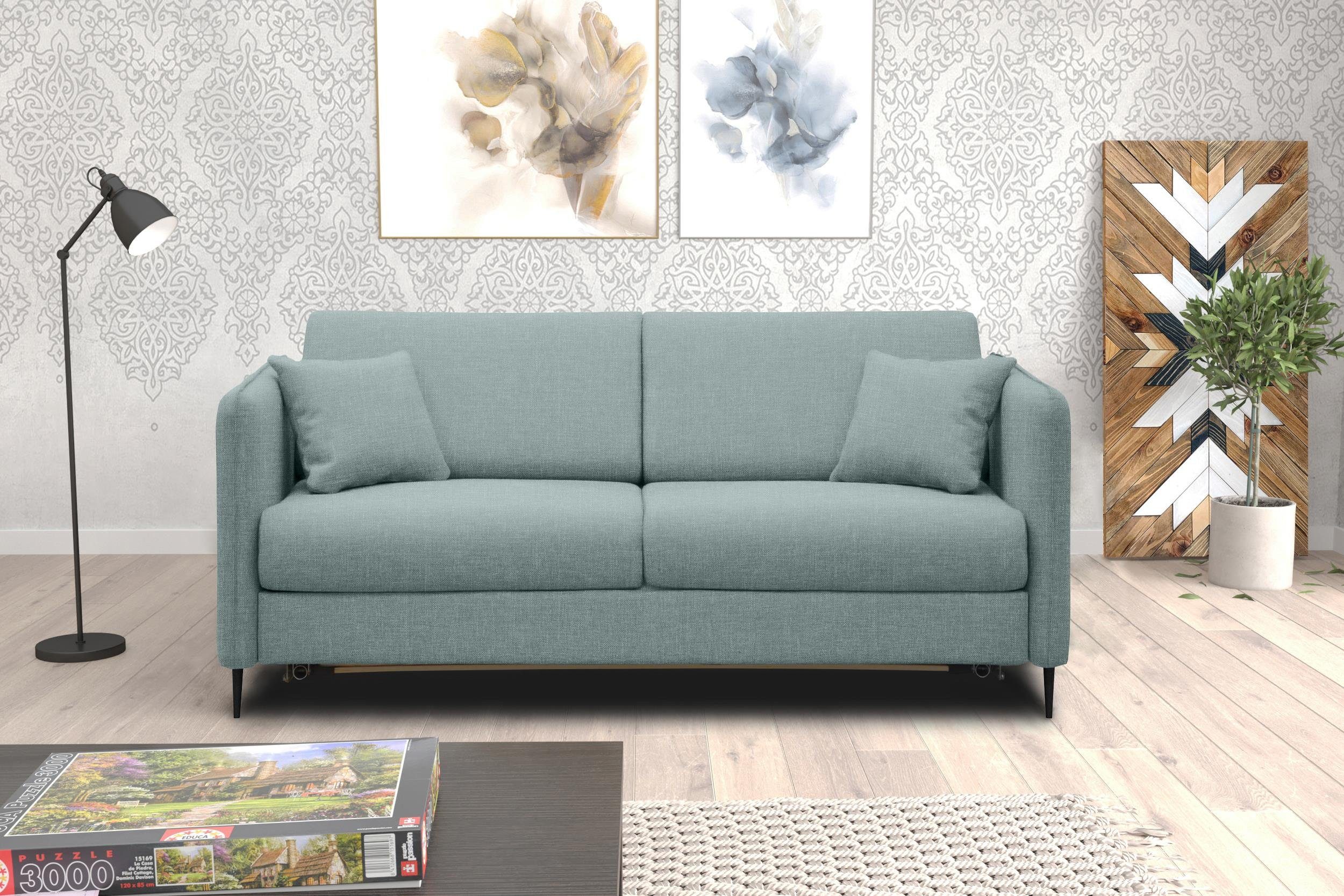 Stylefy 3-Sitzer Arnold, Sofa, 2-Sitzer, Raum im Metall Bettfunktion, frei Modern stellbar, mit Design