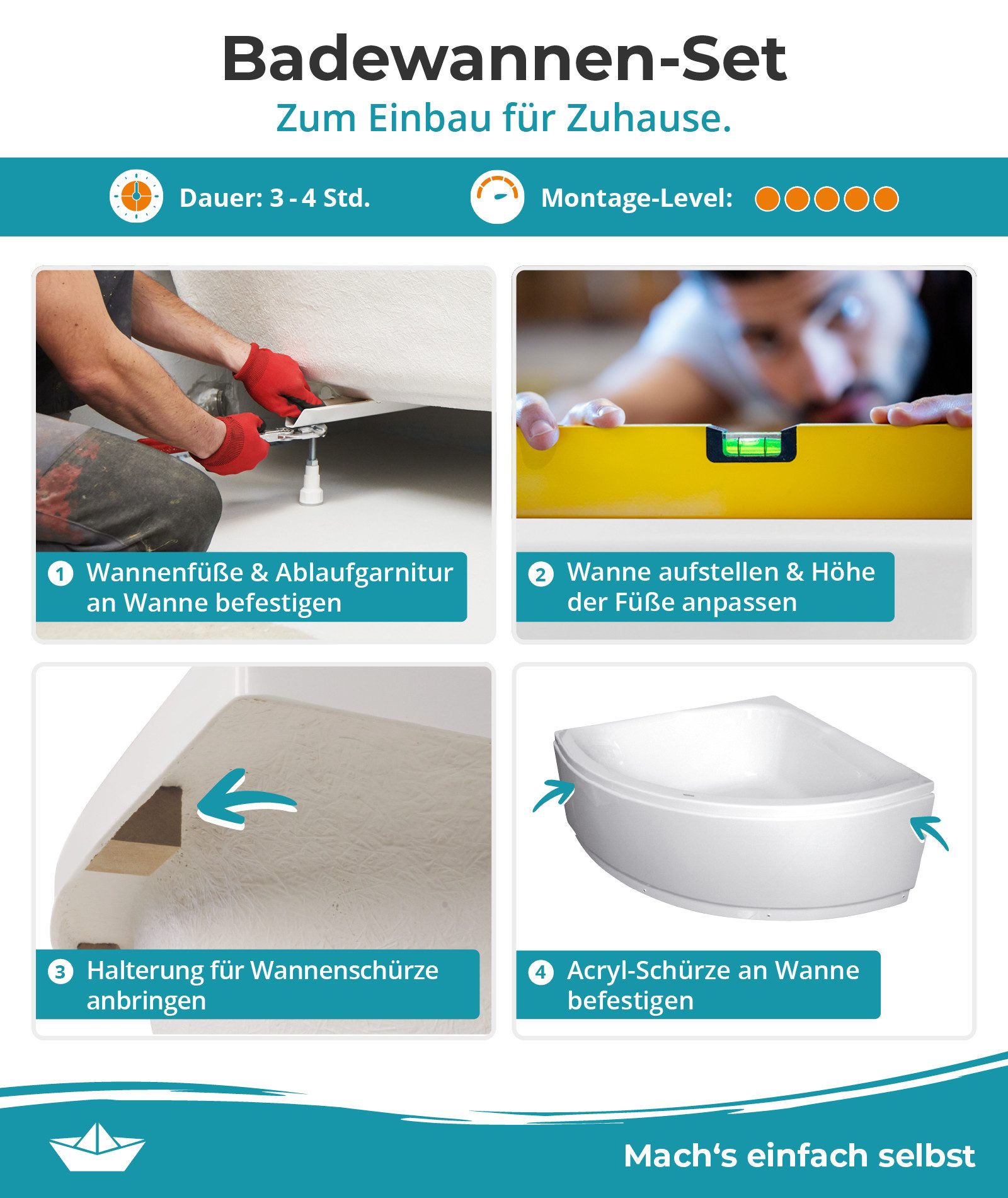 Calmwaters Eckwanne Modern Small 2, (4-tlg), Weiß, 120 x 120 cm, Acryl, Füß günstig online kaufen