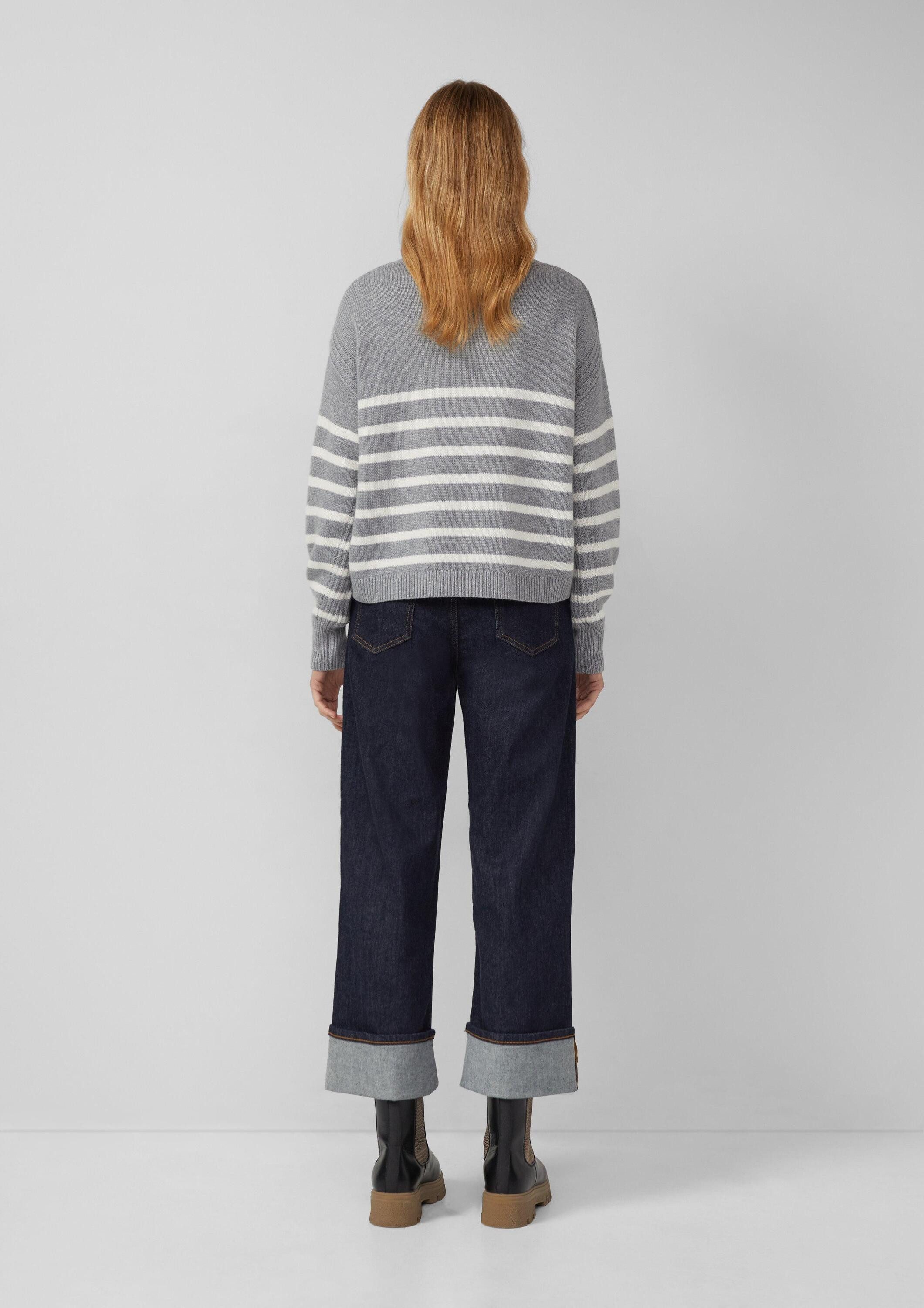 s.Oliver Longpullover Strickpullover Gestreifter Strickpullover aus Wollmix mit Ripp-Details