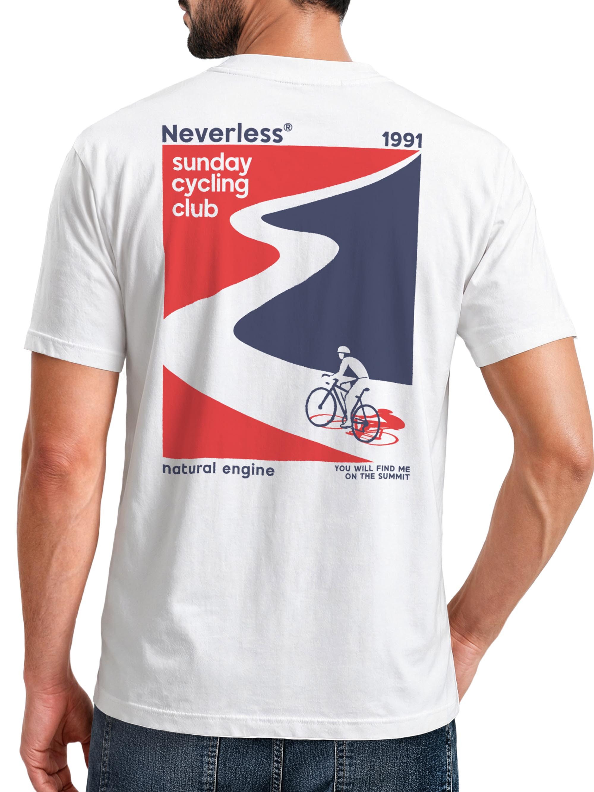 Neverless Print-Shirt Herren T-Shirt Backprint Fahrrad Bike Printshirt Sunday Cycling Club mit Print