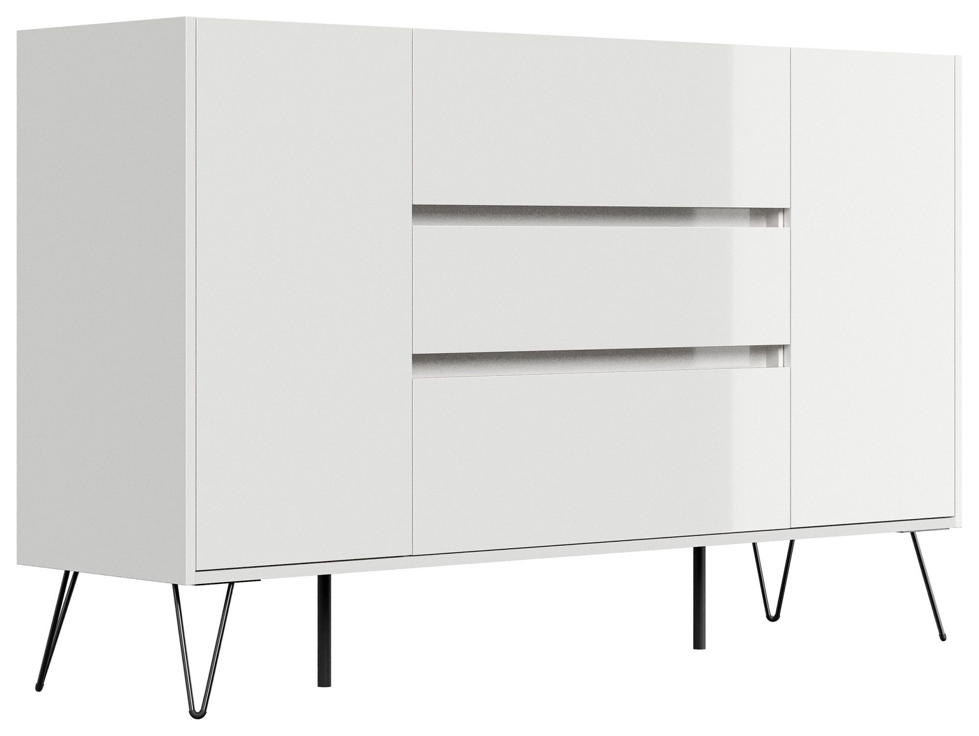 Magnolia Home Kommode Sideboard Yako XL 155cm 3 SoftClose 2 Türen Weiß hochglanz