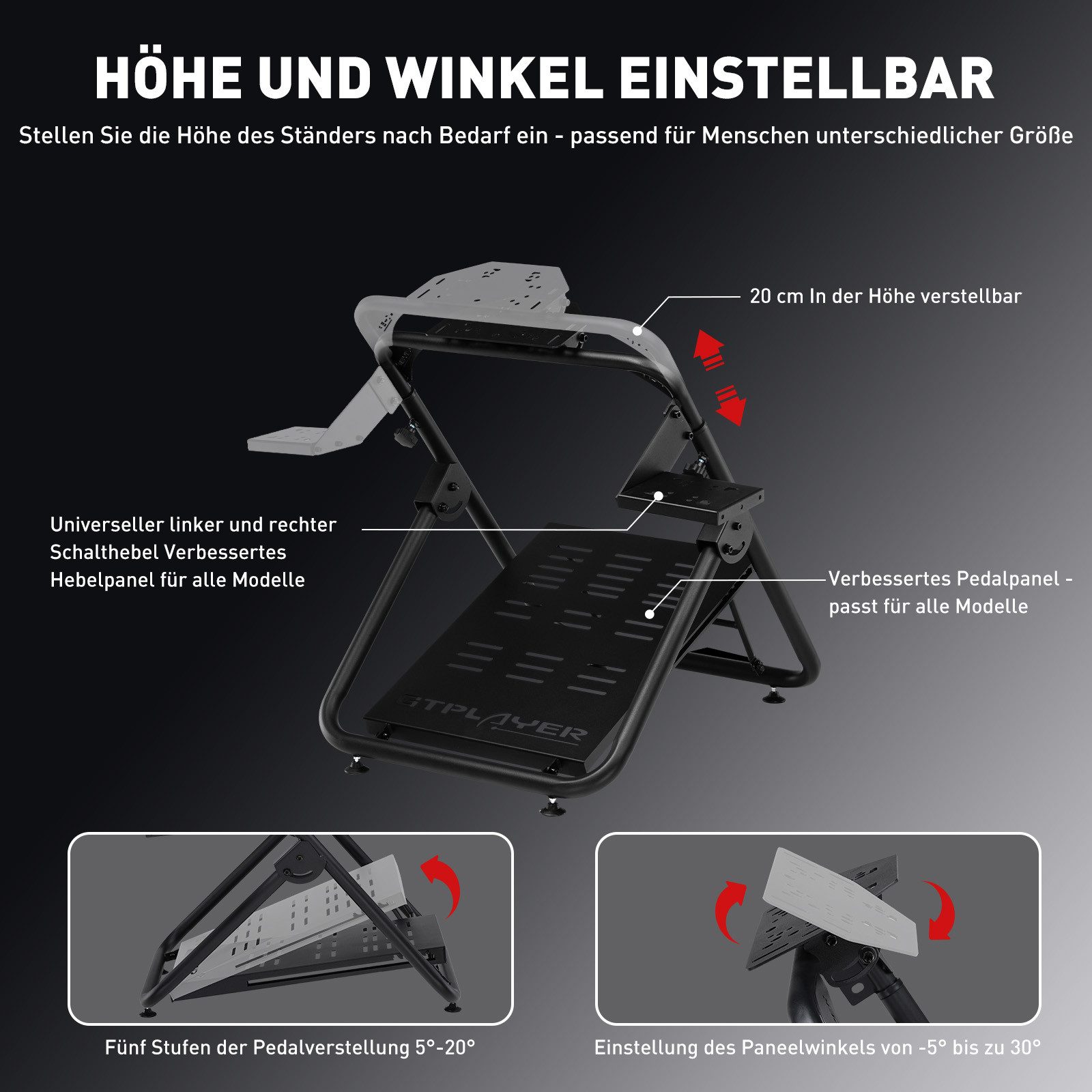 GTPLAYER Sim Racing Lenkradständer Gaming Wheel Stand mit Schalthebelhalterung Controller (Lenkradständer, Höhe und Winkel verstellbar Umfassende Kompatibilität)