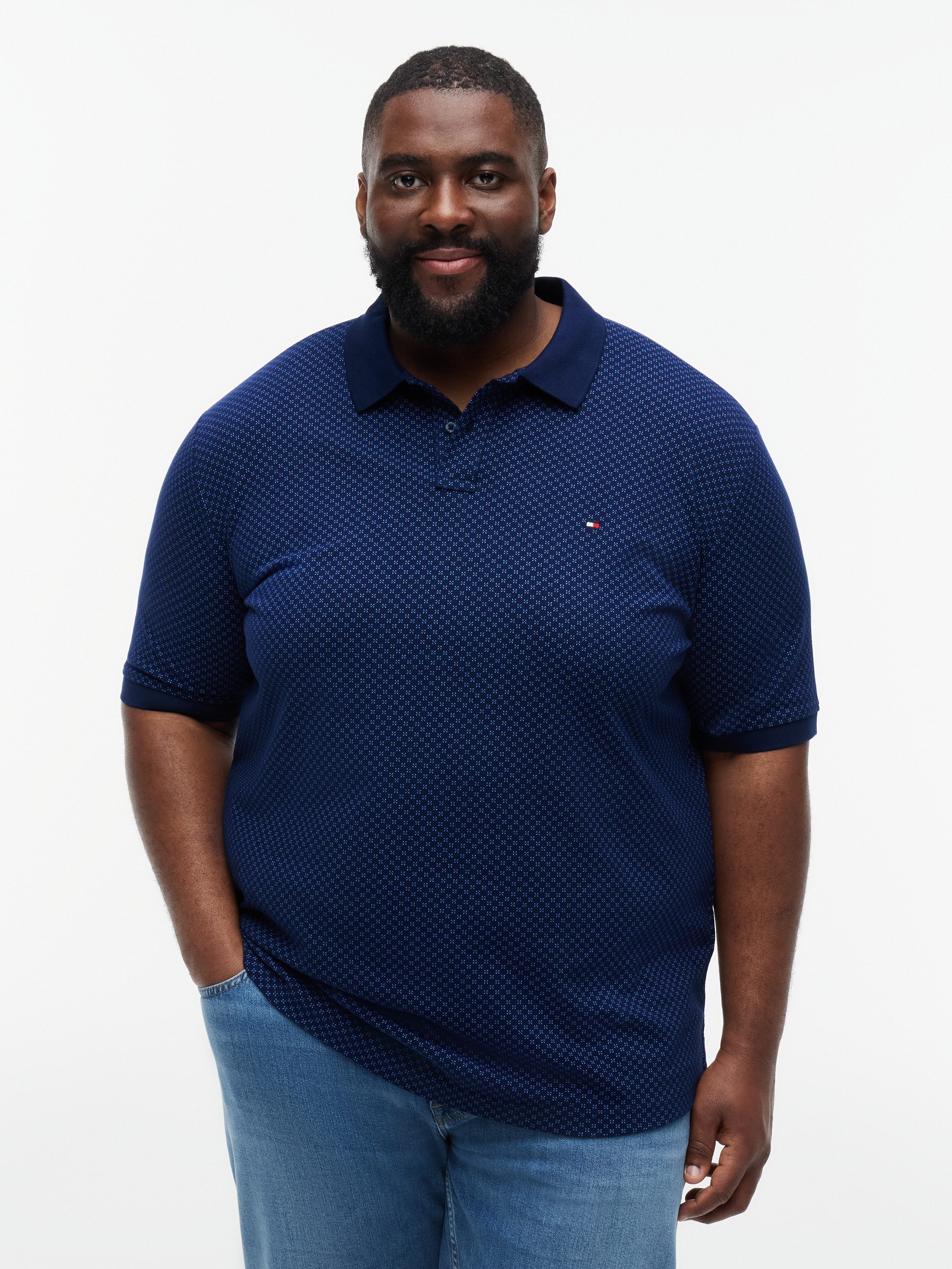 Tommy Hilfiger Big & Tall Poloshirt BT-MICROPRINT PIQUE REGULAR mit geometrischem Muster, Große Größen