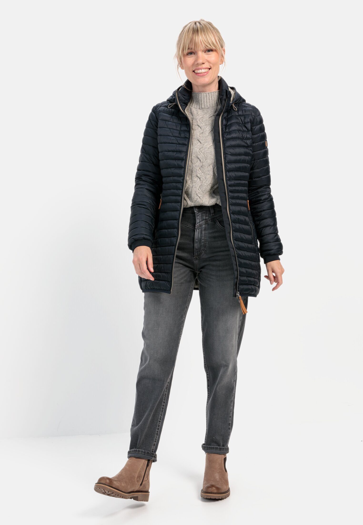camel active Steppjacke aus recyceltem Polyamid Langarm Markenlogo