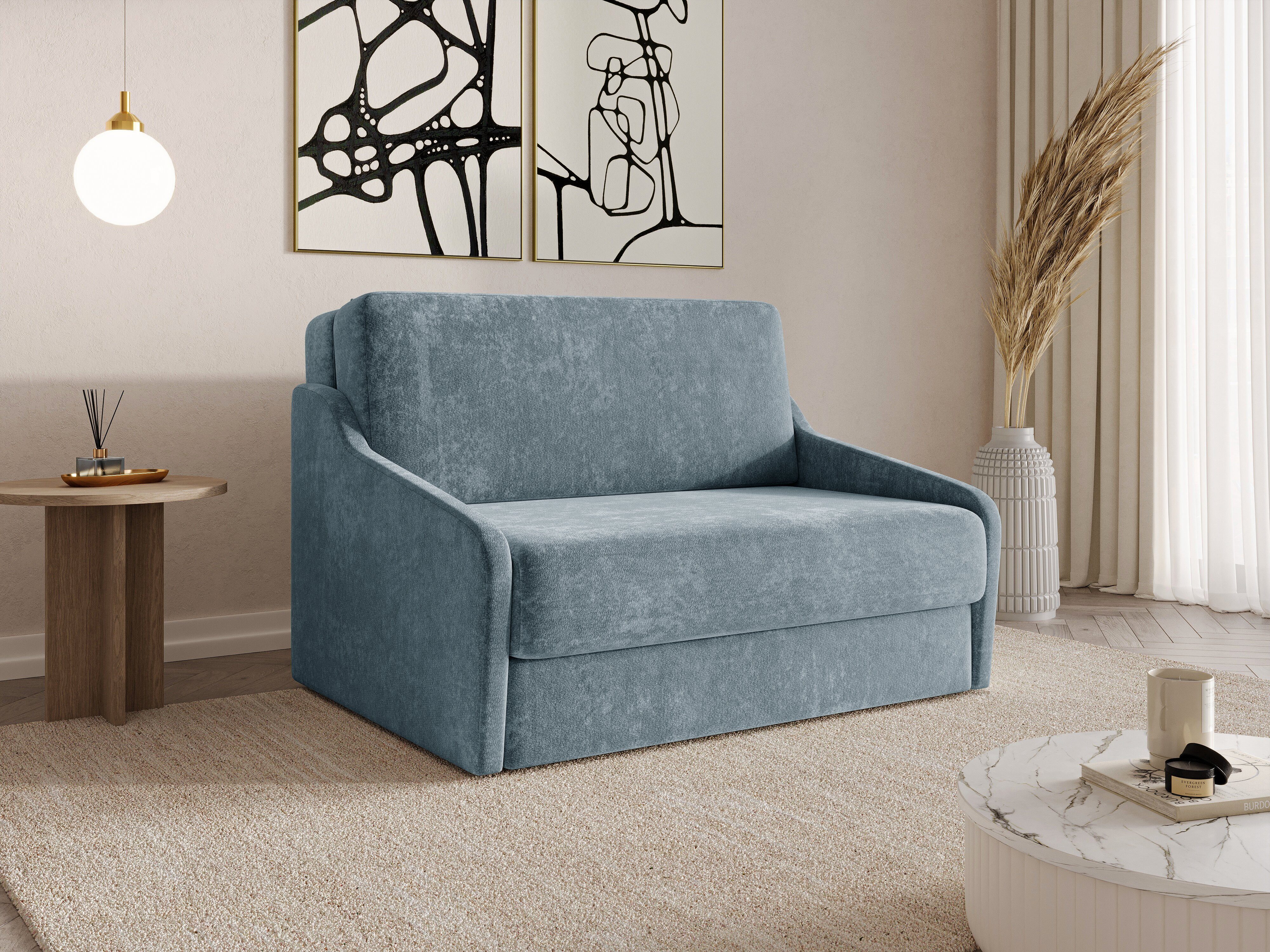MOEBLO Schlafsofa FLY 120, Kindersofa mit Bettkasten & Schlaffunktion – Modernes Schlafsofa aus Chenille-Stoff VIBE, Ausziehbares Gästebett, Couch für Wohnzimmer & Gästezimmer, Maße (BxHxT: 135x90x115 cm)