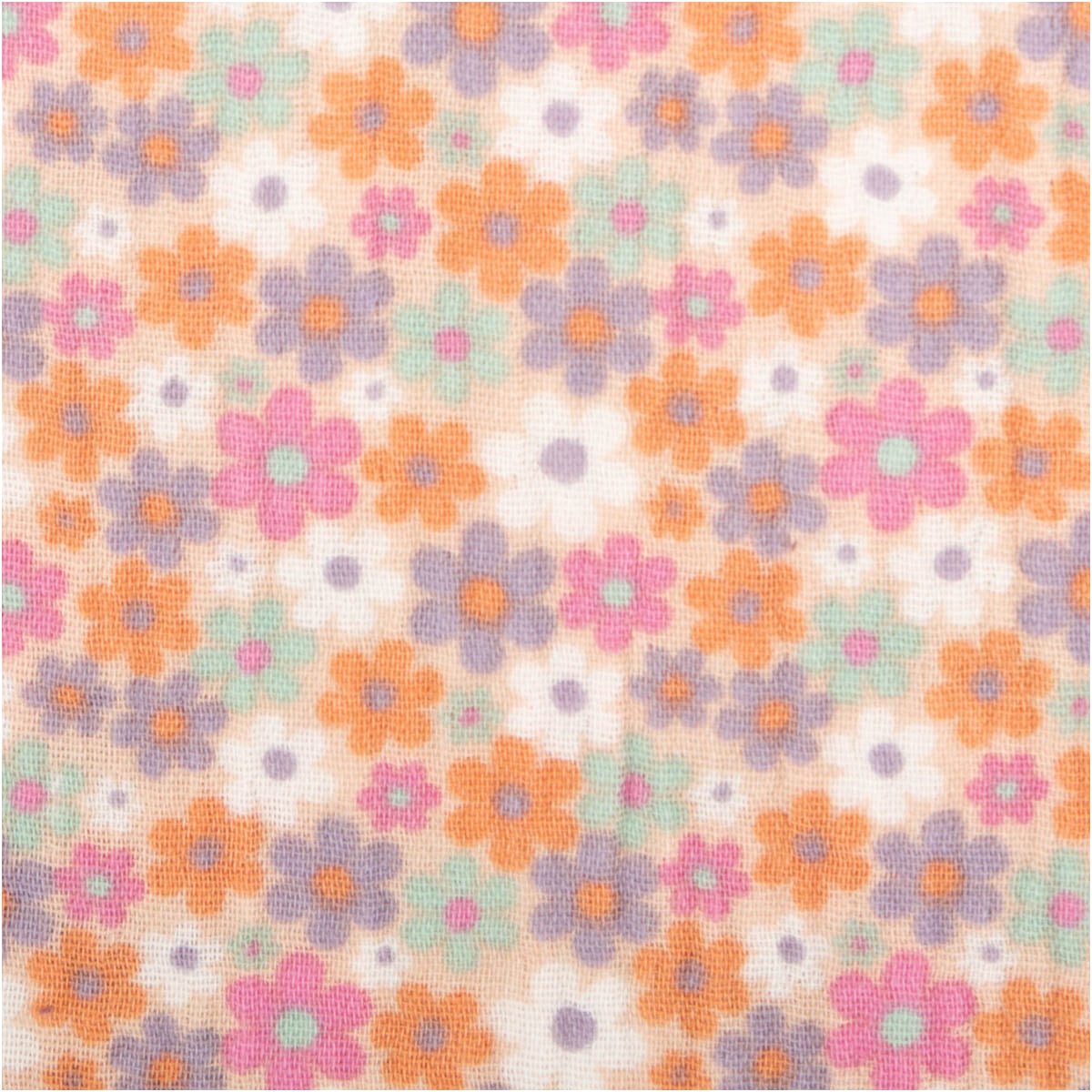 SCHÖNER LEBEN. Stoff Musselin Stoff Meterware Baumwollstoff Blüten rosa bunt 150cm