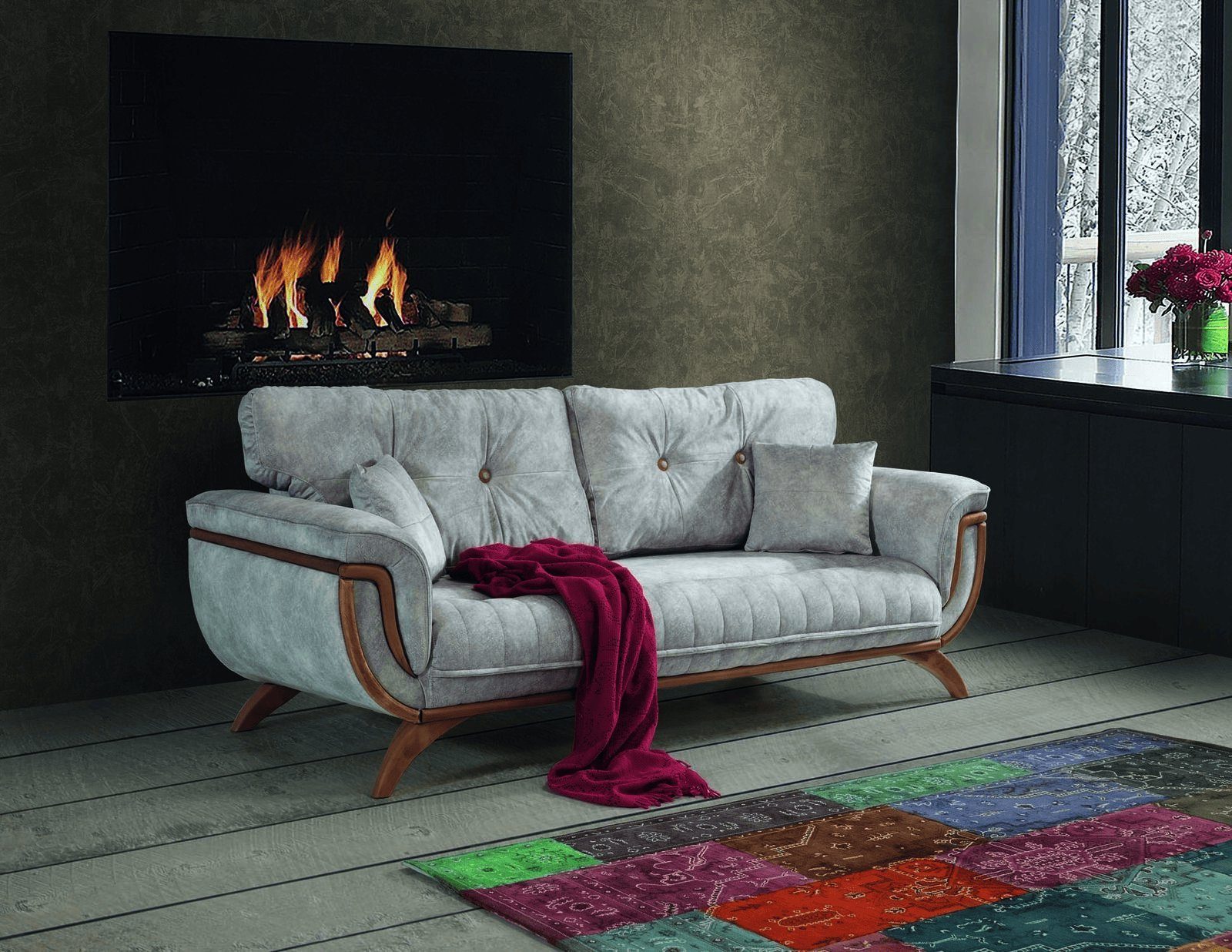 JVmoebel 3-Sitzer Gemütliche Sofa 3 Sitzer Luxus Grau Wohnzimmer Möbel Textil, Made in Europe | Einzelsofas